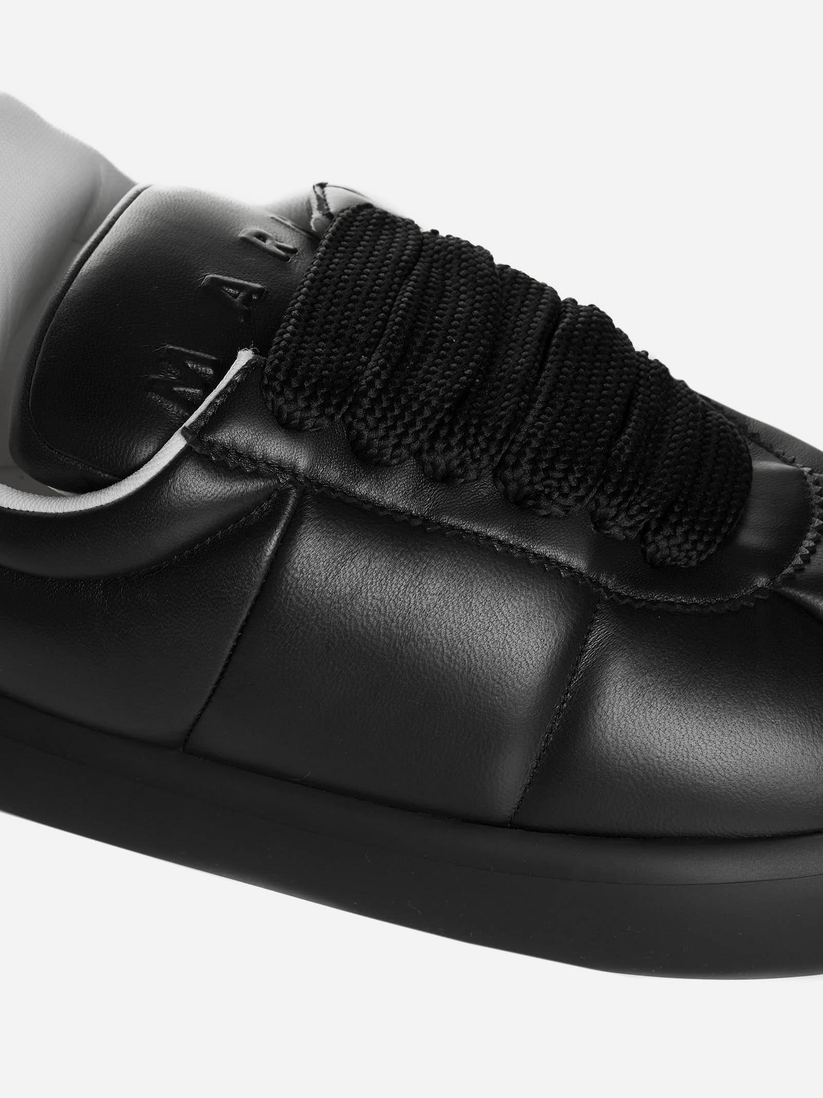 Shop Marni Leather Sneakers In Black