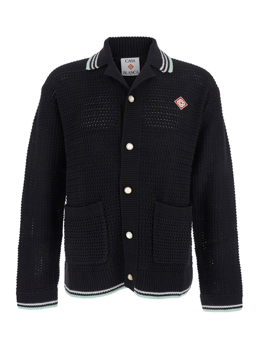 Casablanca Men Black Cardigan With Logo Patch On The Front In Cotton Man In Black