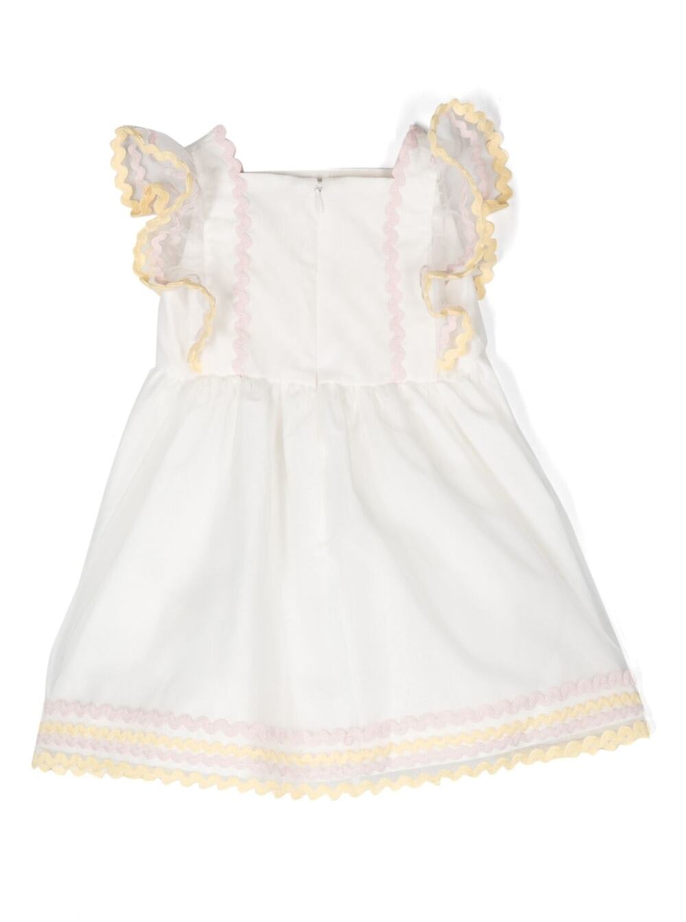 Shop Stella Mccartney Ruffled Dress With Zig-zag Detail In White And Yellow Cotton Baby