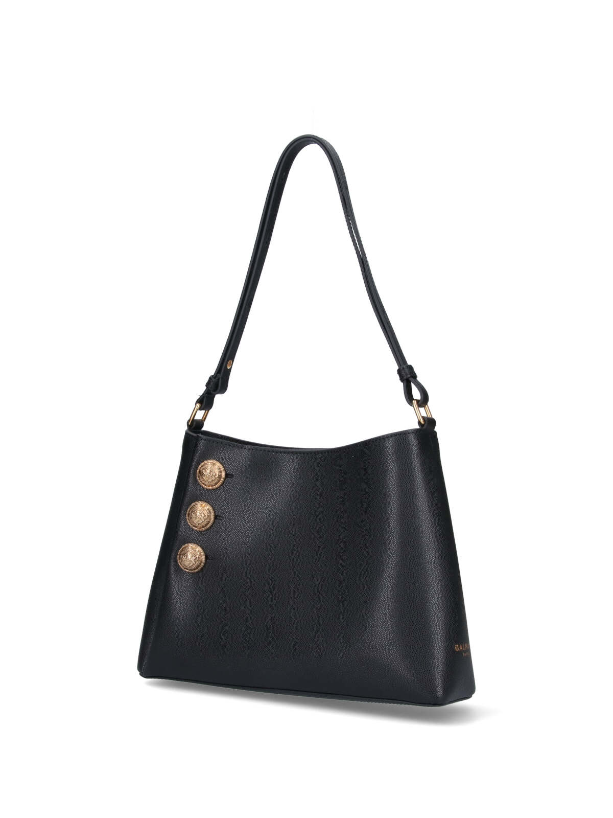 Balmain Emblem Crest Button Leather Shoulder Bag In Black