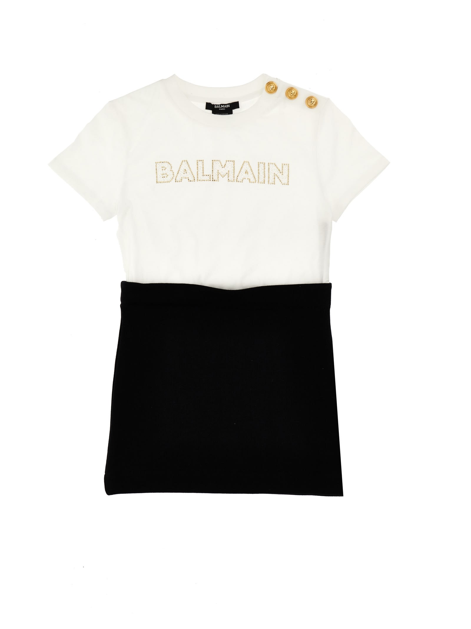 Balmain Kids' Logo Dress In White/black | ModeSens