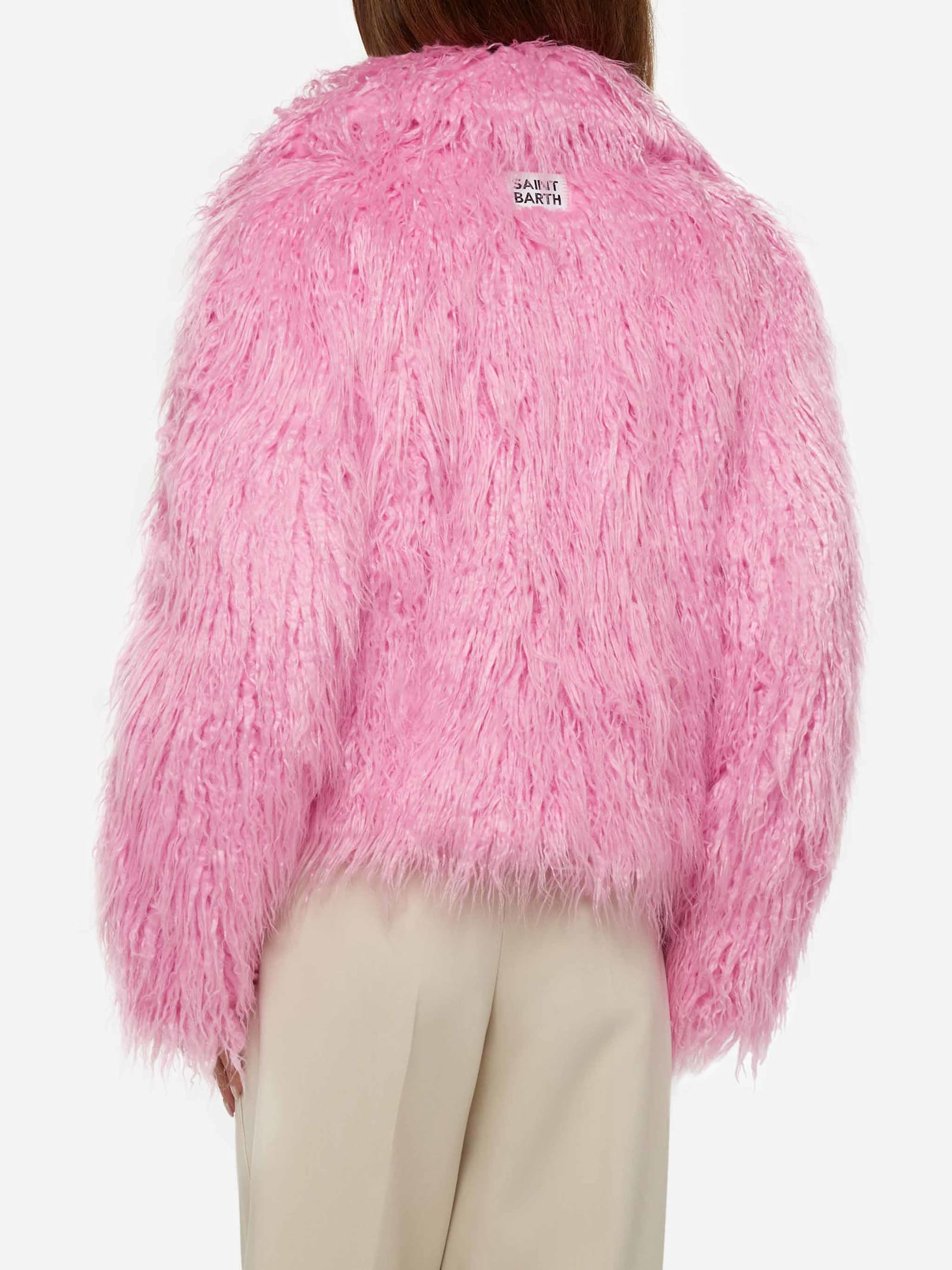 Mc2 Saint Barth Pink Furry Short Jacket Sully In Pink