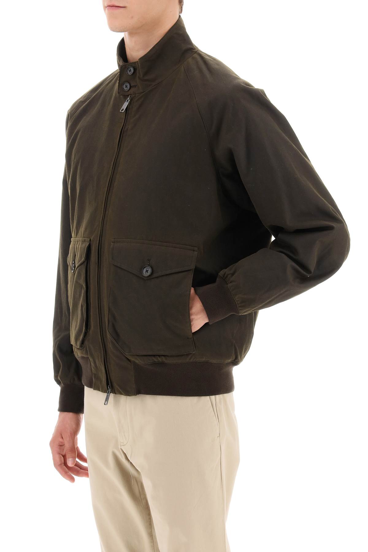 Baracuta Dark Green Cotton Bomber Jacket With Fleece Lining And Flap Pockets In Green