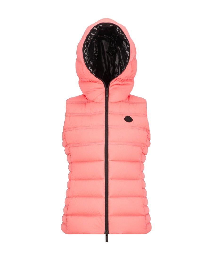 Shop Moncler Logo Patch Zip-up Padded Gilet In Pink