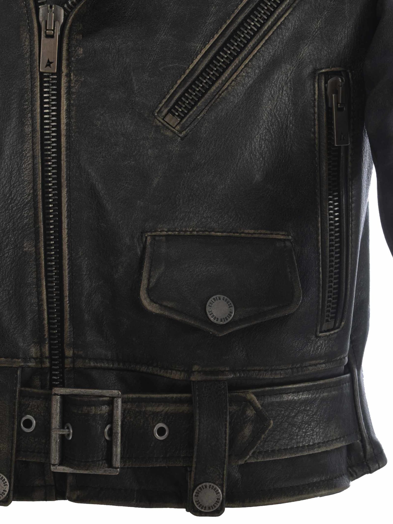 Shop Golden Goose Biker Jacket  Made With Distressed Treatment In Nero