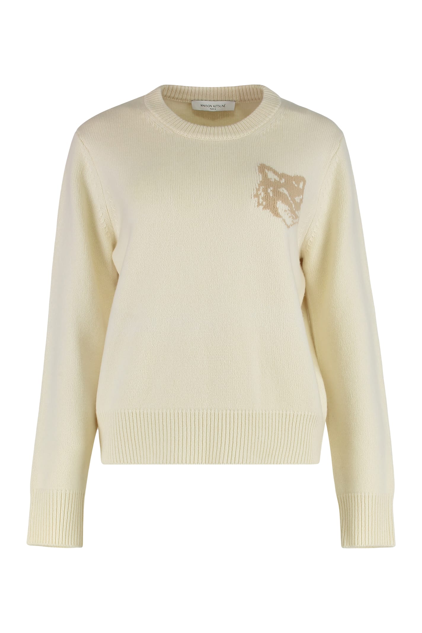 Maison Kitsuné Fox Head Wool Crewneck Jumper In White