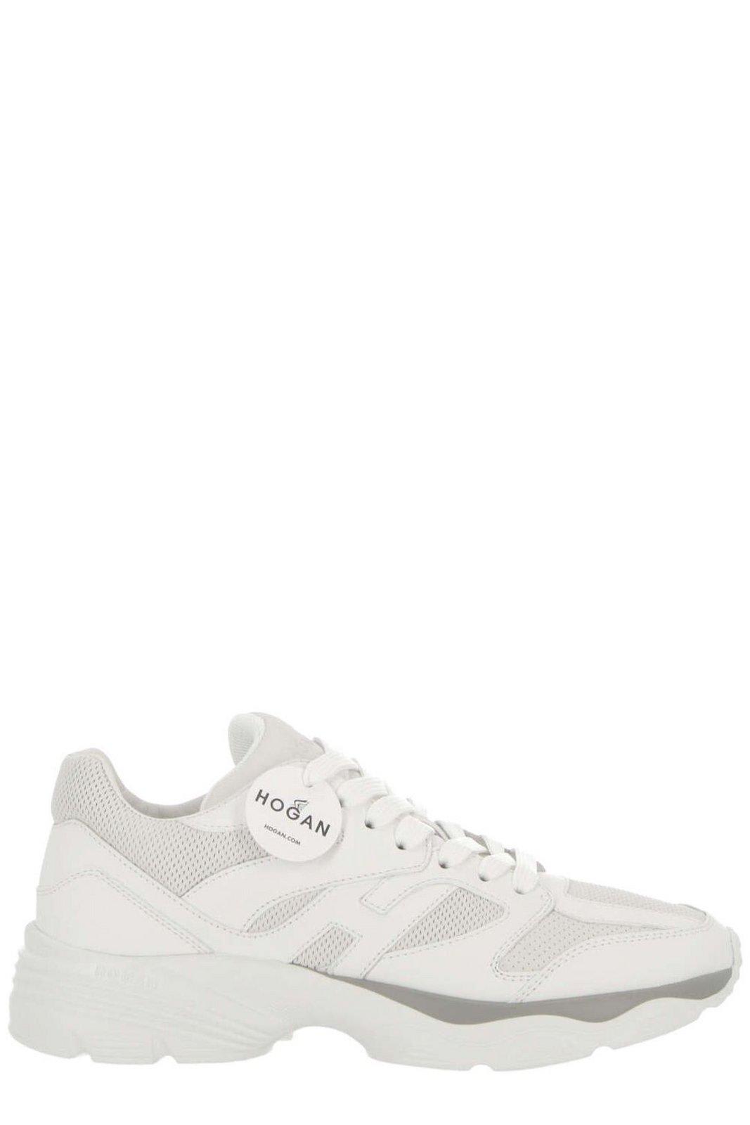 Shop Hogan Round Toe Lace-up Sneakers In White