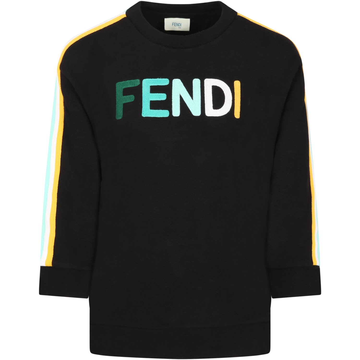 Fendi Black Sweatshirt For Kids With Colorful Logo