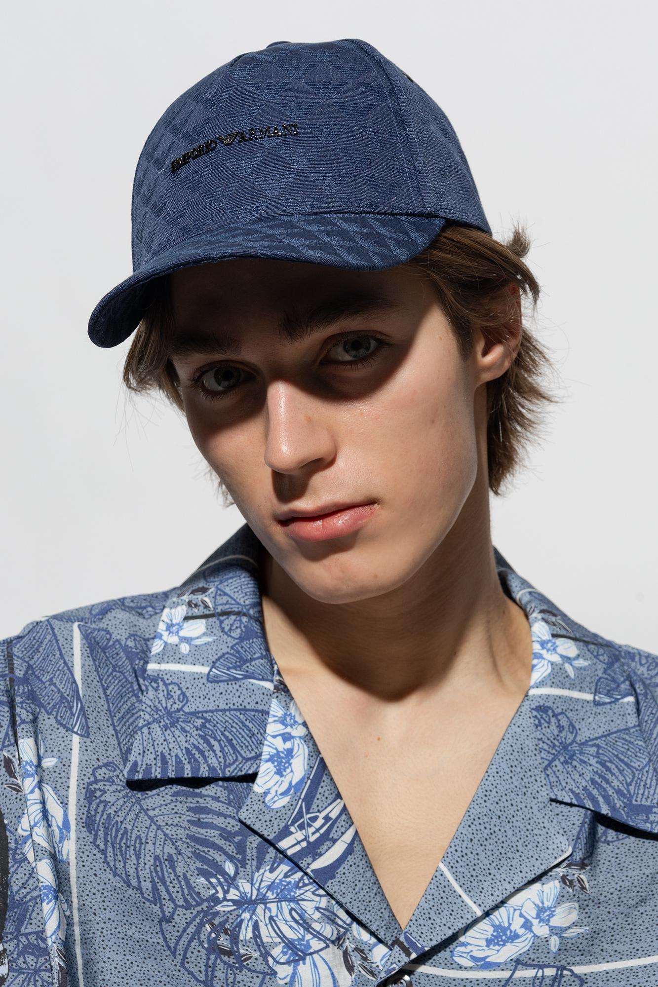 Emporio Armani Allover Logo Baseball Cap In Blue