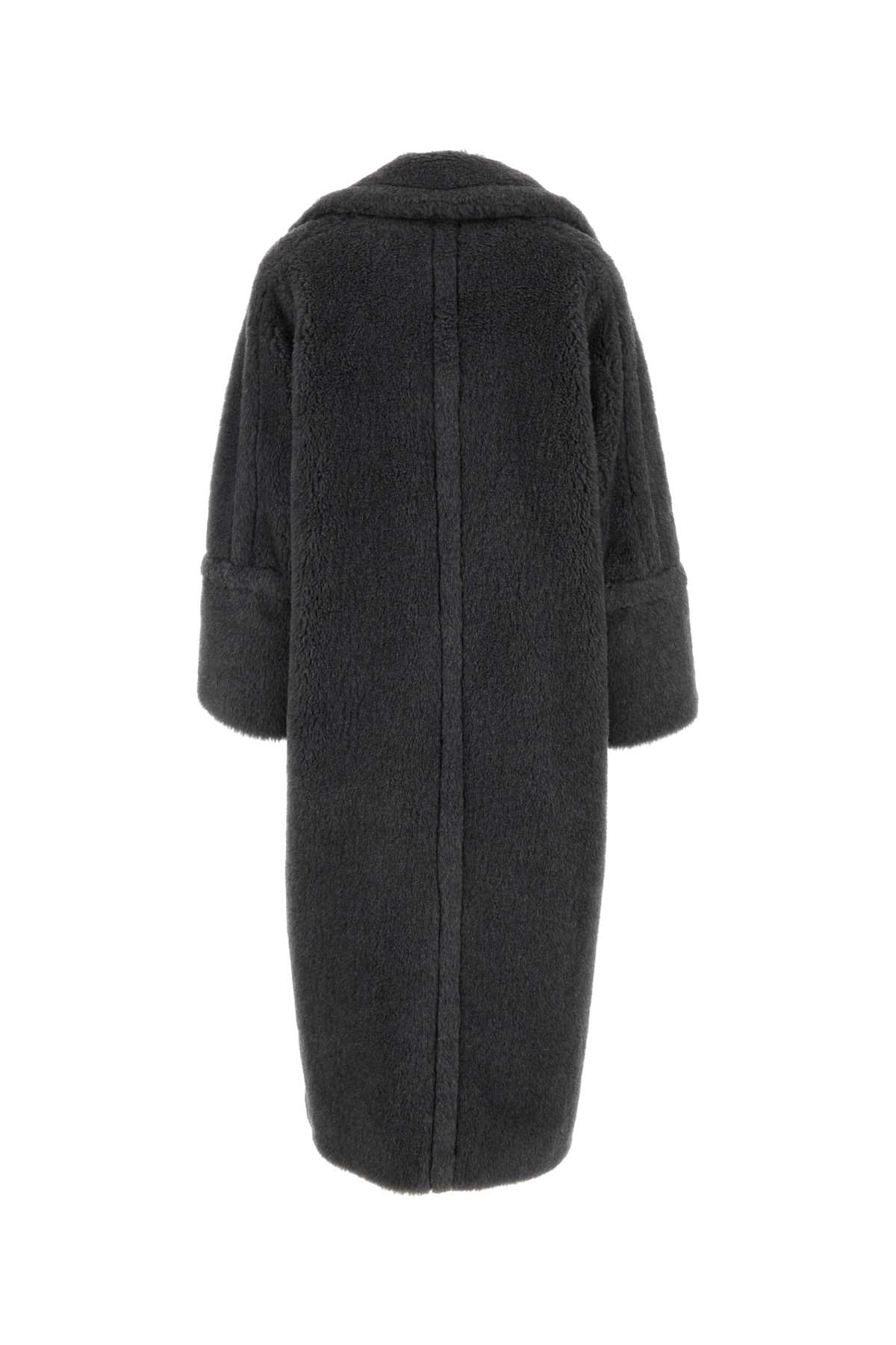 Shop Max Mara Dark Grey Teddy Fabric Kadiak Coat In Avio