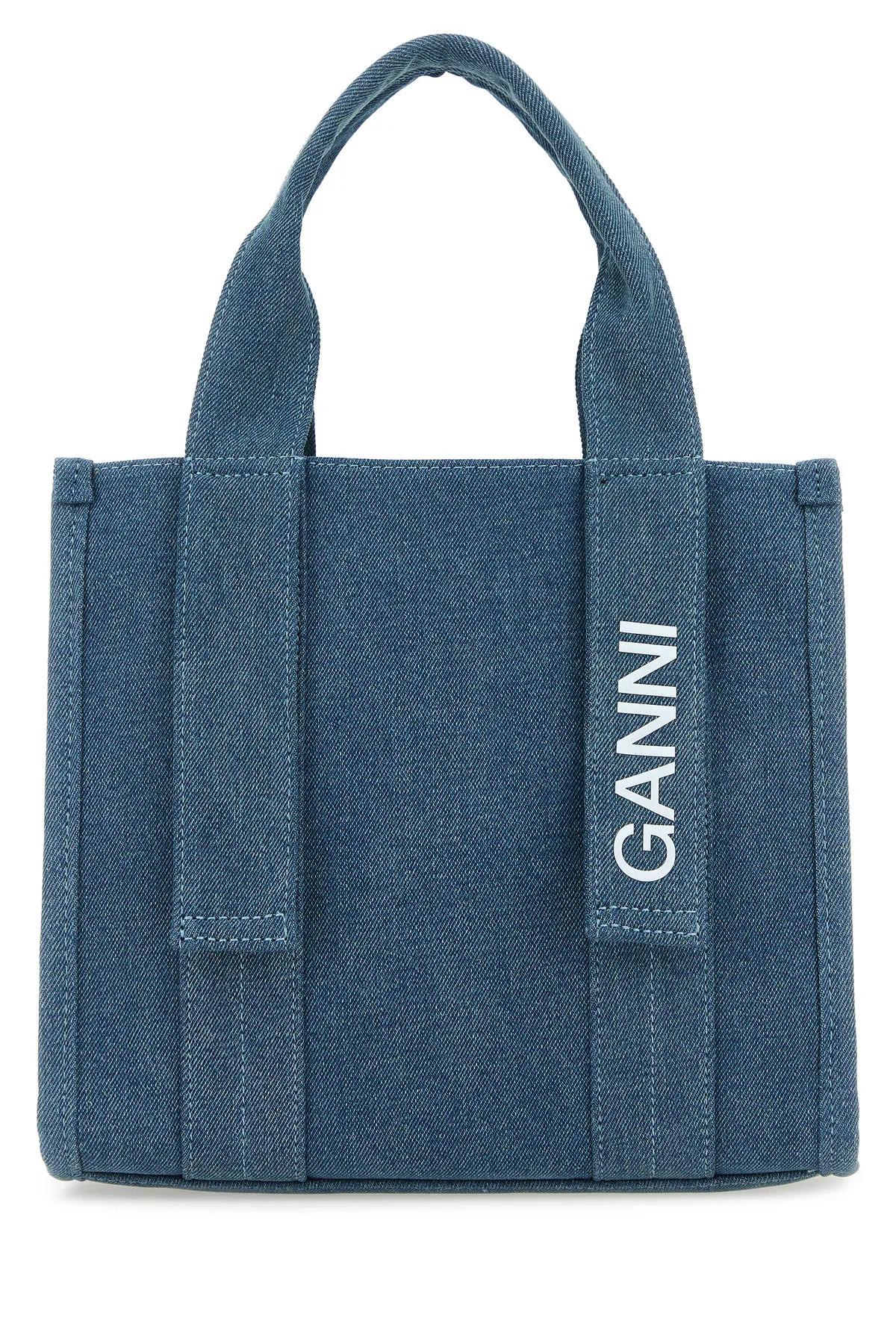 Shop Ganni Denim Handbag In Blue