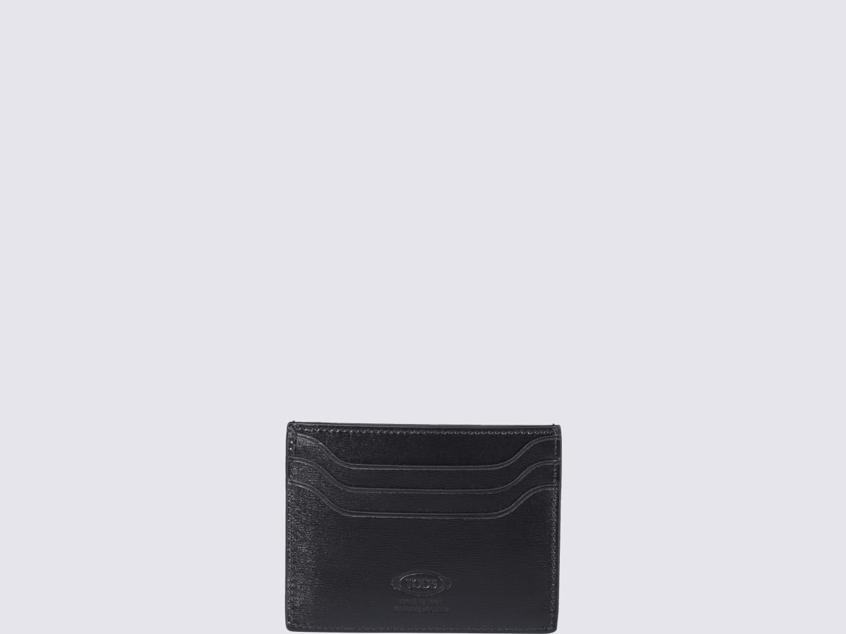 Shop Tod's Black Leather Card Holder In Black-gold