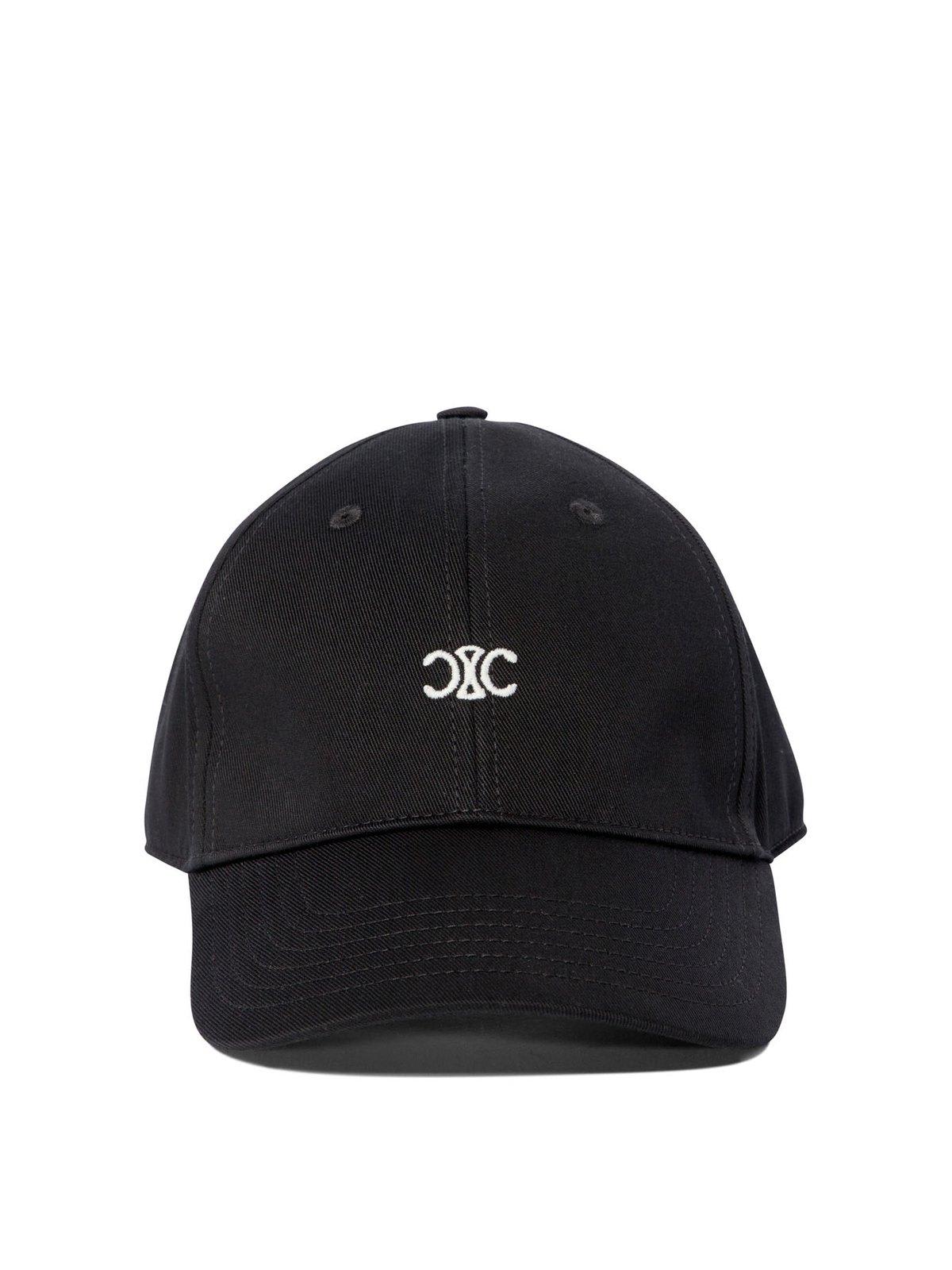 Celine Triomphe Logo Embroidered Baseball Cap In Black / Off White