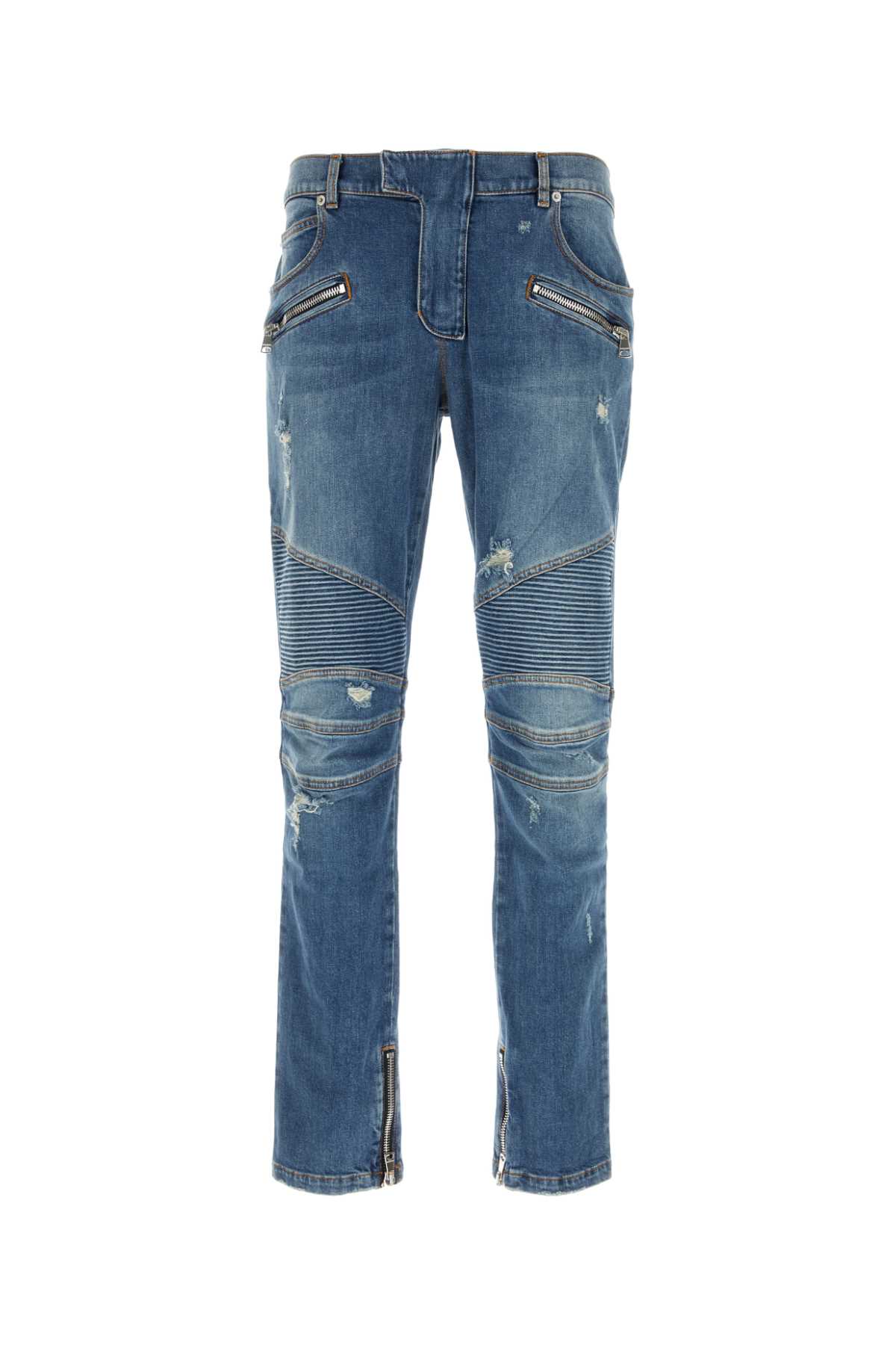 Shop Balmain Stretch Denim Jeans In Bleujeanbrut