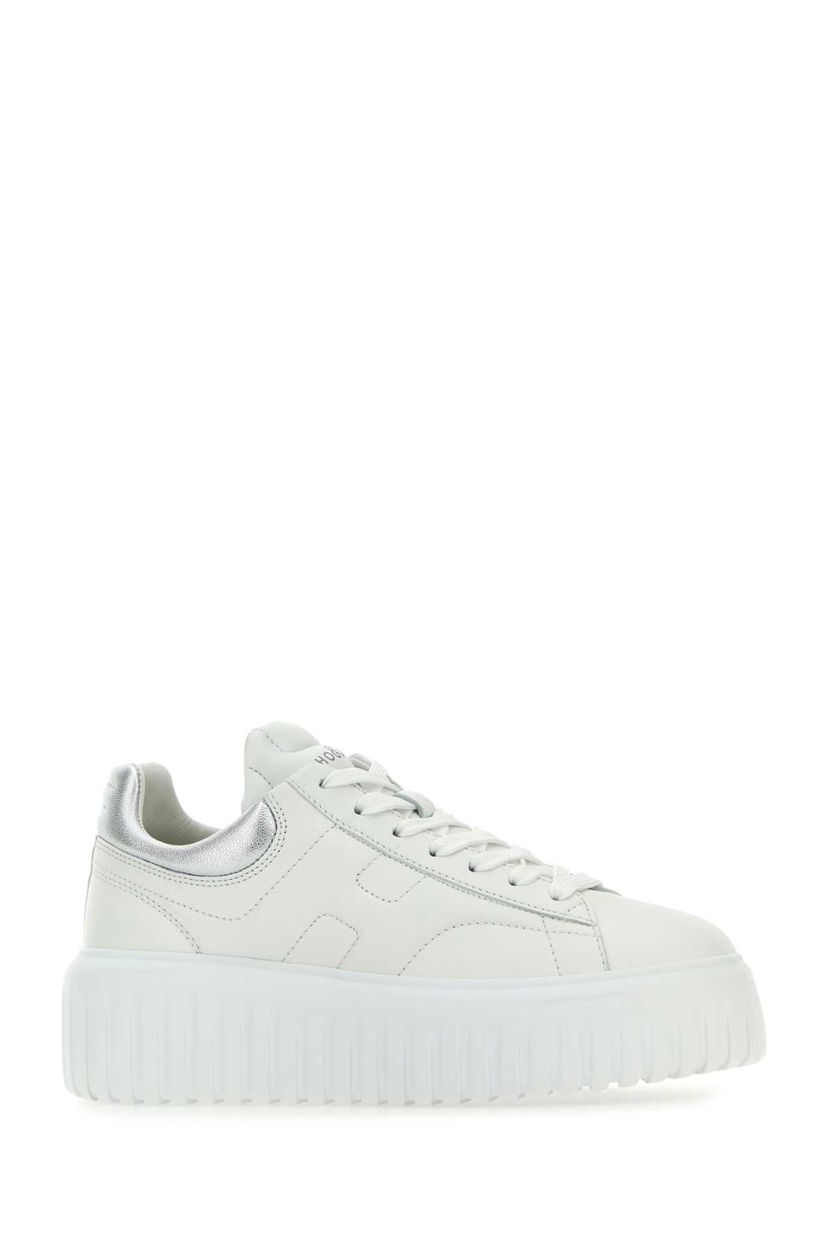 Shop Hogan White Nappa Leather H-stripes Sneakers In B001biancob200argento