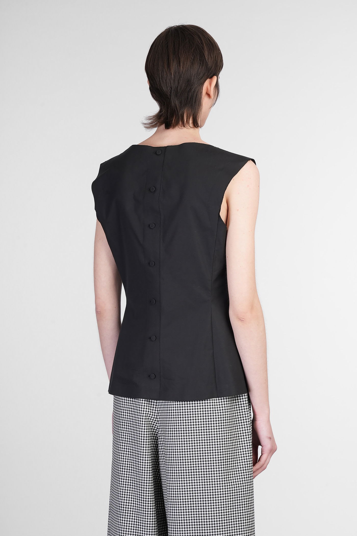 Marni Black Sleeveless Top With Boat Neckline And Rear Button Closure In Cotton Woman In Black