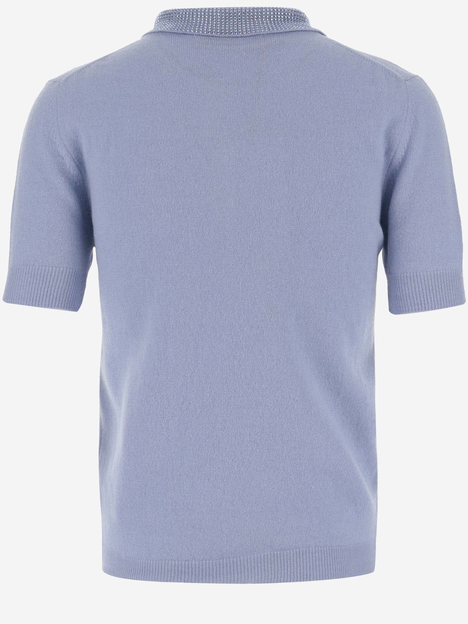 Shop Blumarine Cashmere And Wool Polo Shirt With Rhinestones In Clear Blue