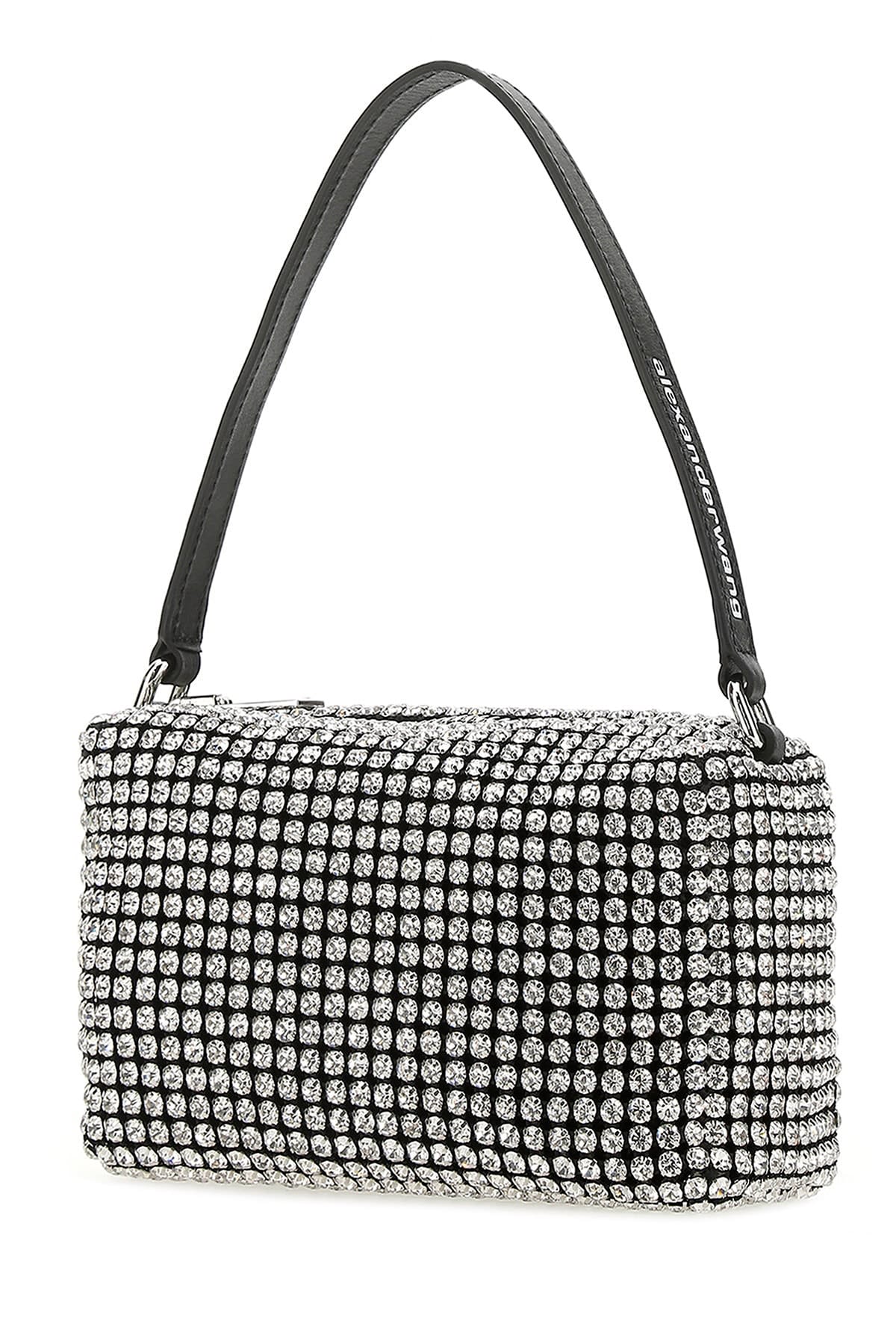 Shop Alexander Wang Heiress Medium Pouch White Rhinestone Mesh In Argento