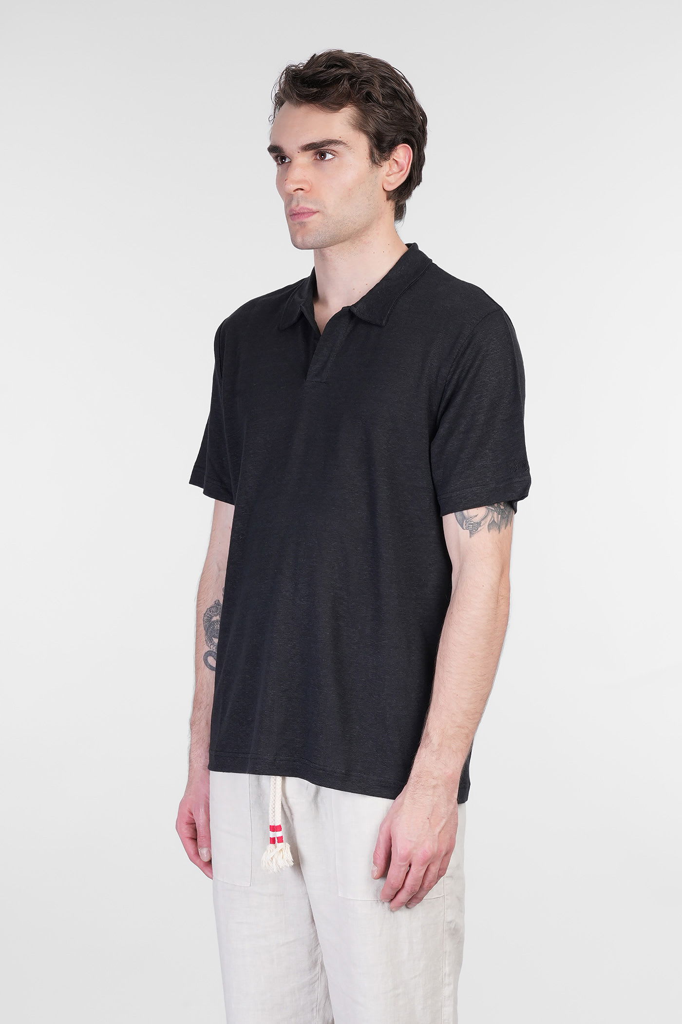 Mc2 Saint Barth Charles Polo In Black Cotton In Black