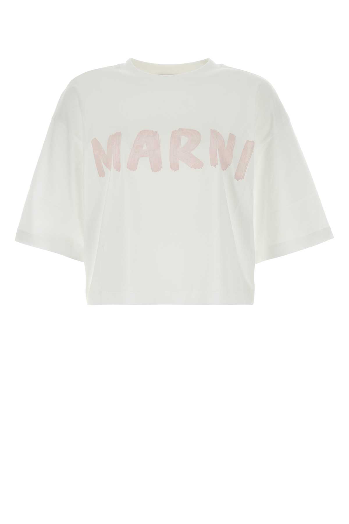 Shop Marni White Cotton T-shirt In Lilywhite