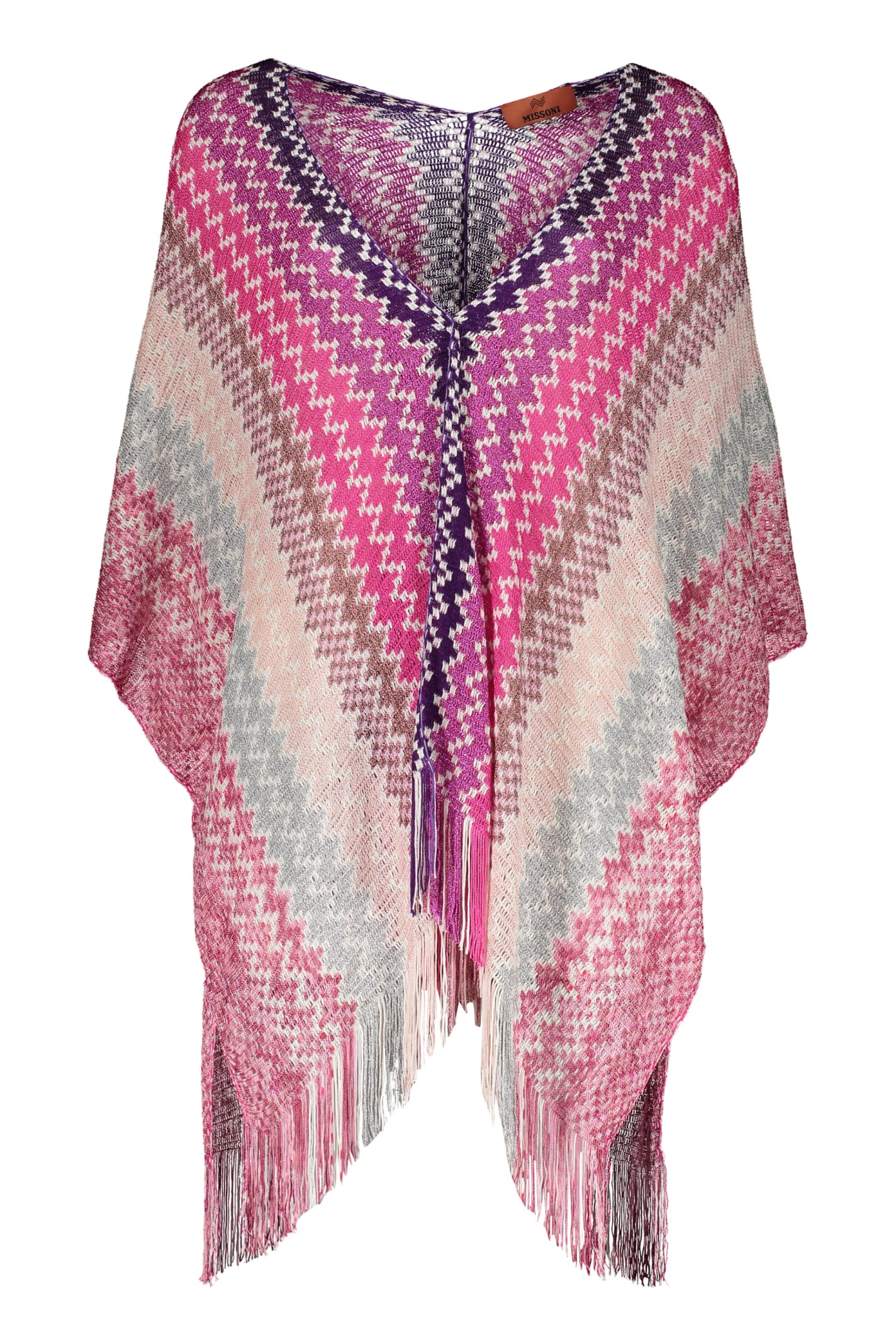 Shop Missoni Asymmetric Wool Cape In Multicolor