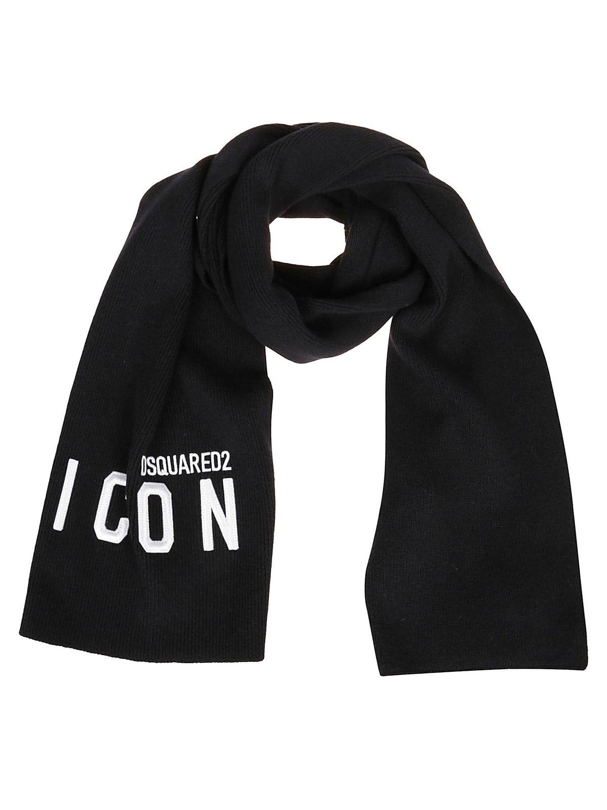 Shop Dsquared2 Logo Embroidered Knitted Scarf In Black