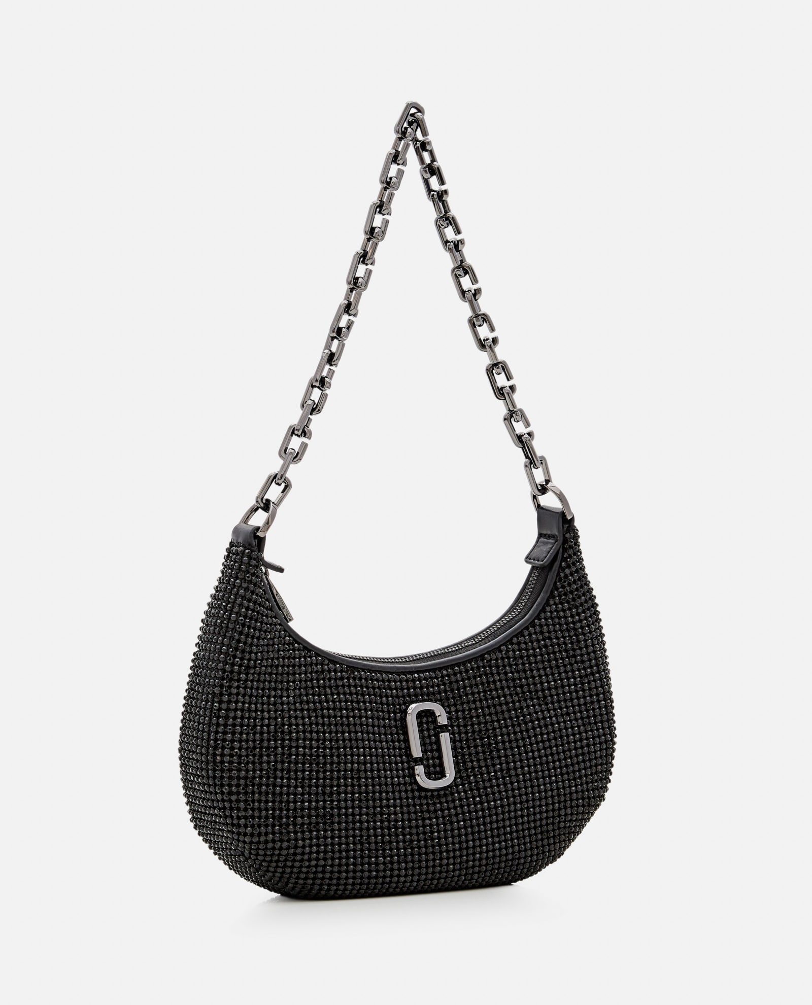 Shop Marc Jacobs The Small Curve Rhinestone J Shoulder Bag In Black