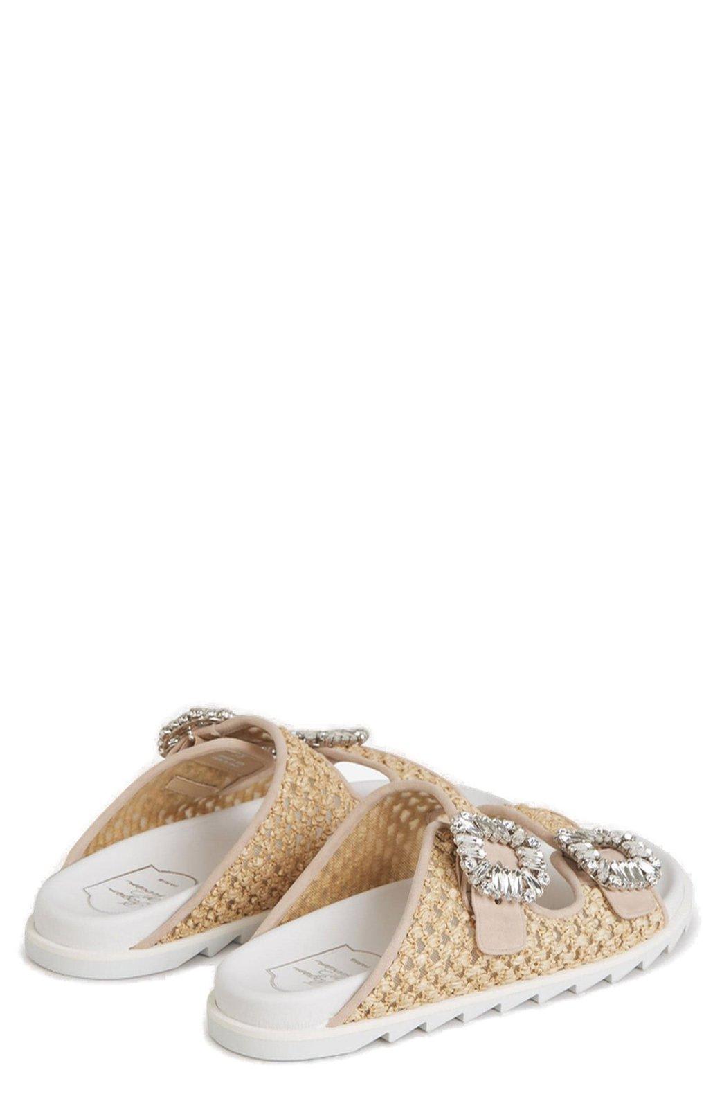 Shop Roger Vivier Embellished Slip-on Sandals In Beige