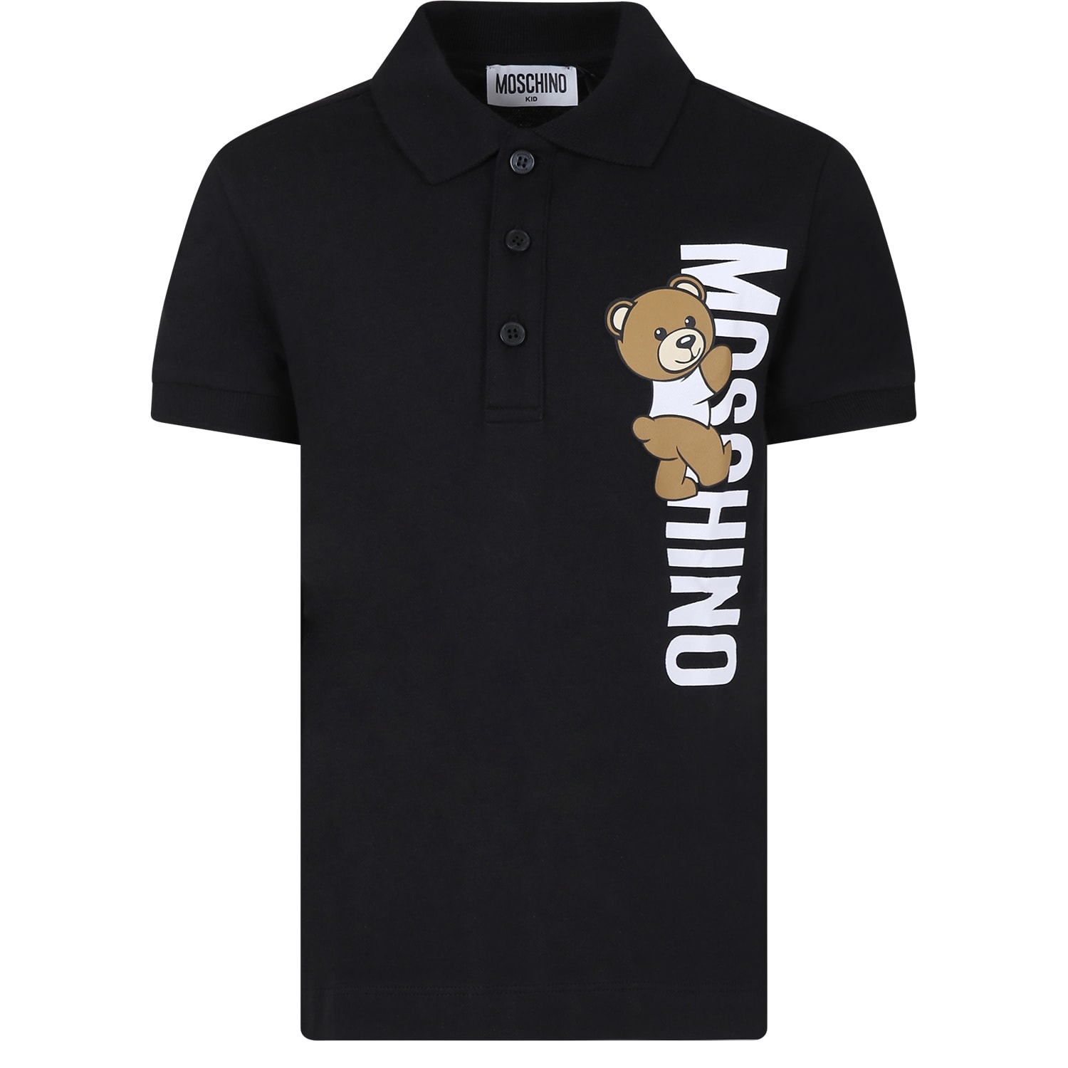 Moschino Kids' Black Polo Shirt For Boy With Teddy Bear And Logo