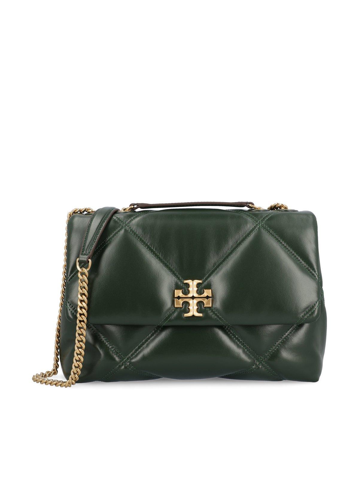 Shop Tory Burch Logo Plaque Diamond Quilted Shoulder Bag In Green