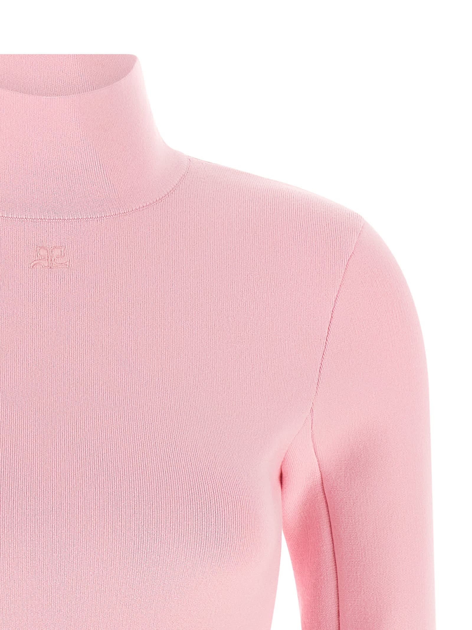 Courrèges Fitted Long Sleeve Mock Neck Sweater In Pink