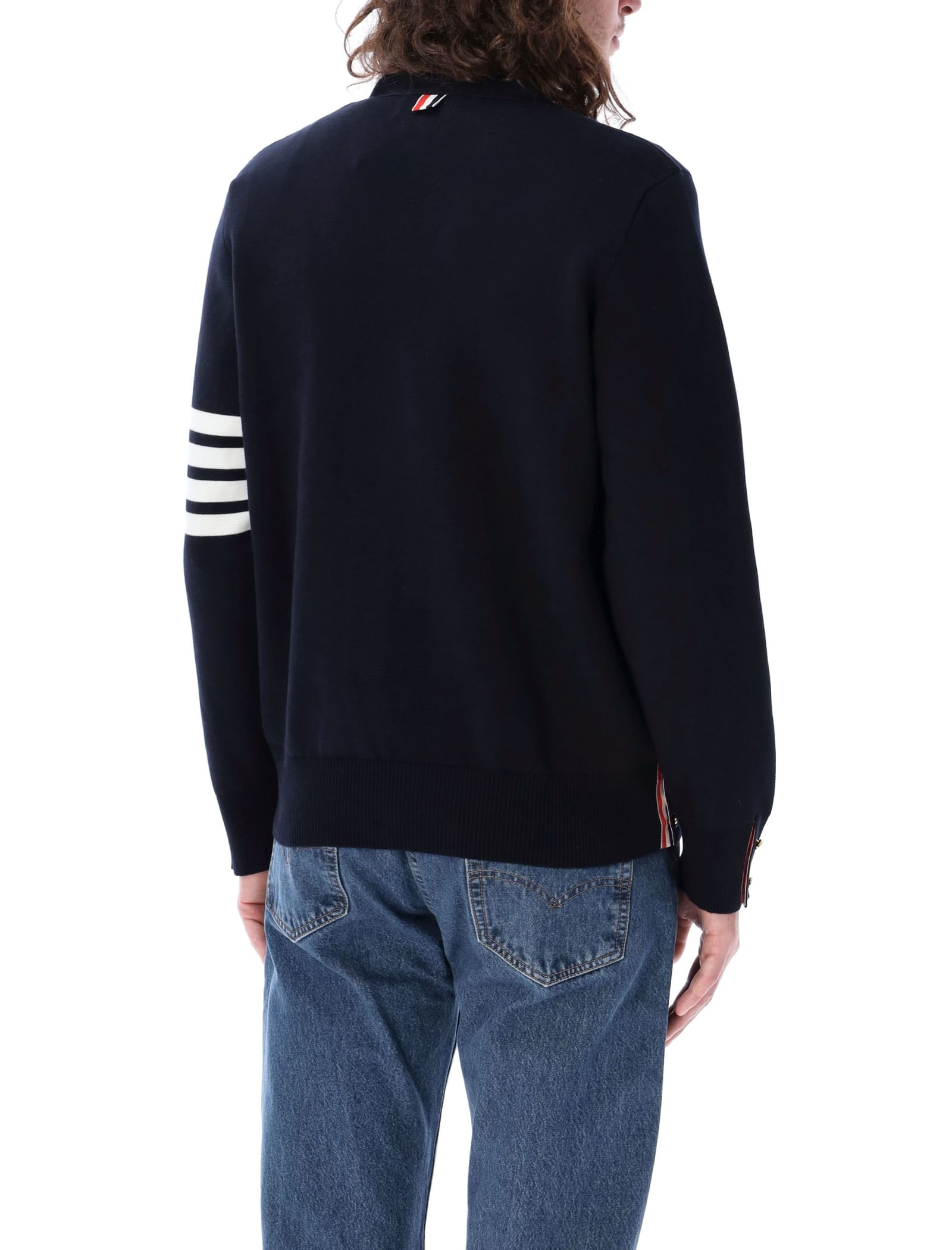 Shop Thom Browne Milano Stitch V Neck Cardigan In Cotton In Navy