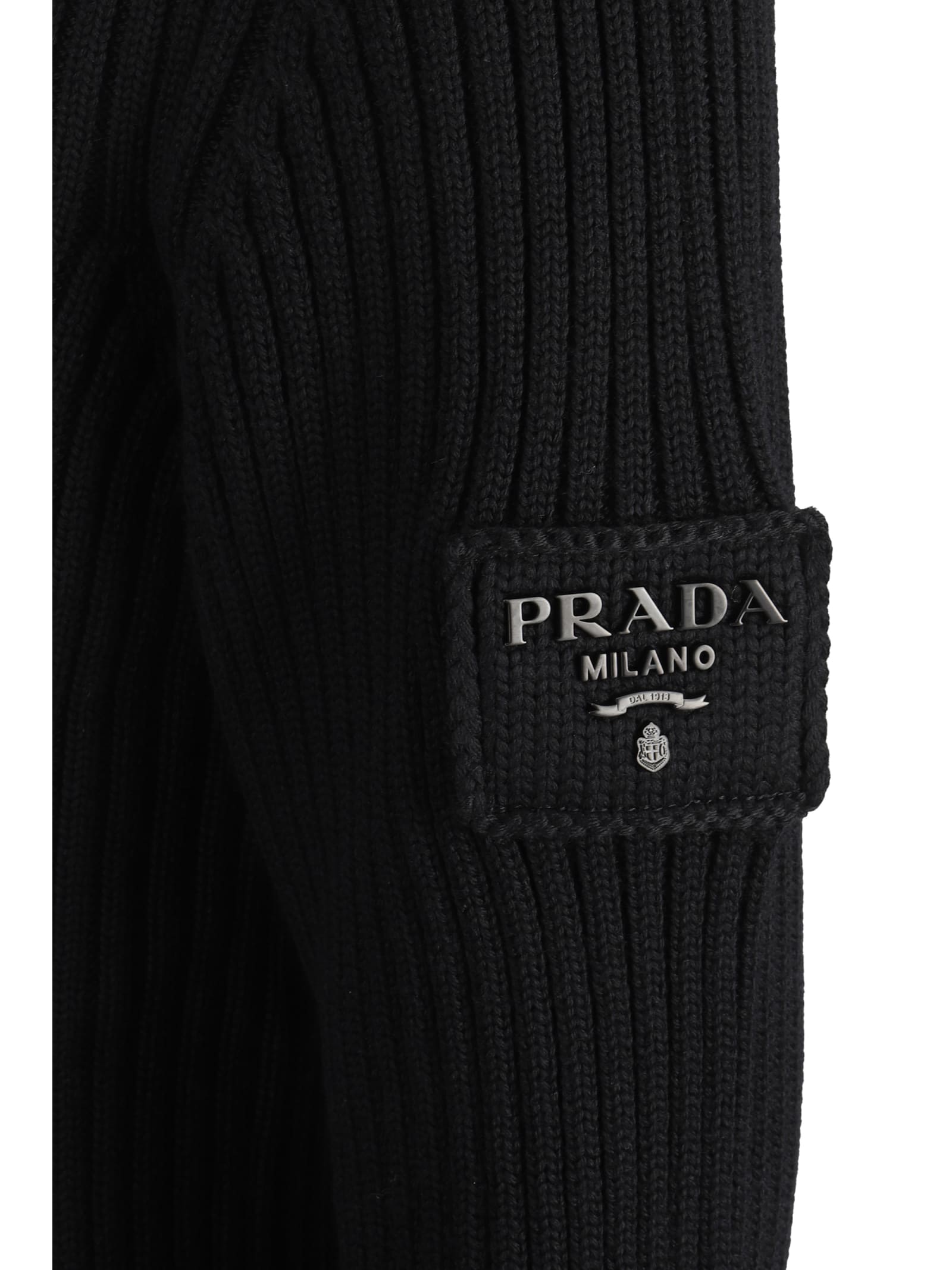 Prada High-neck Ribbed Wool Sweater In Nero