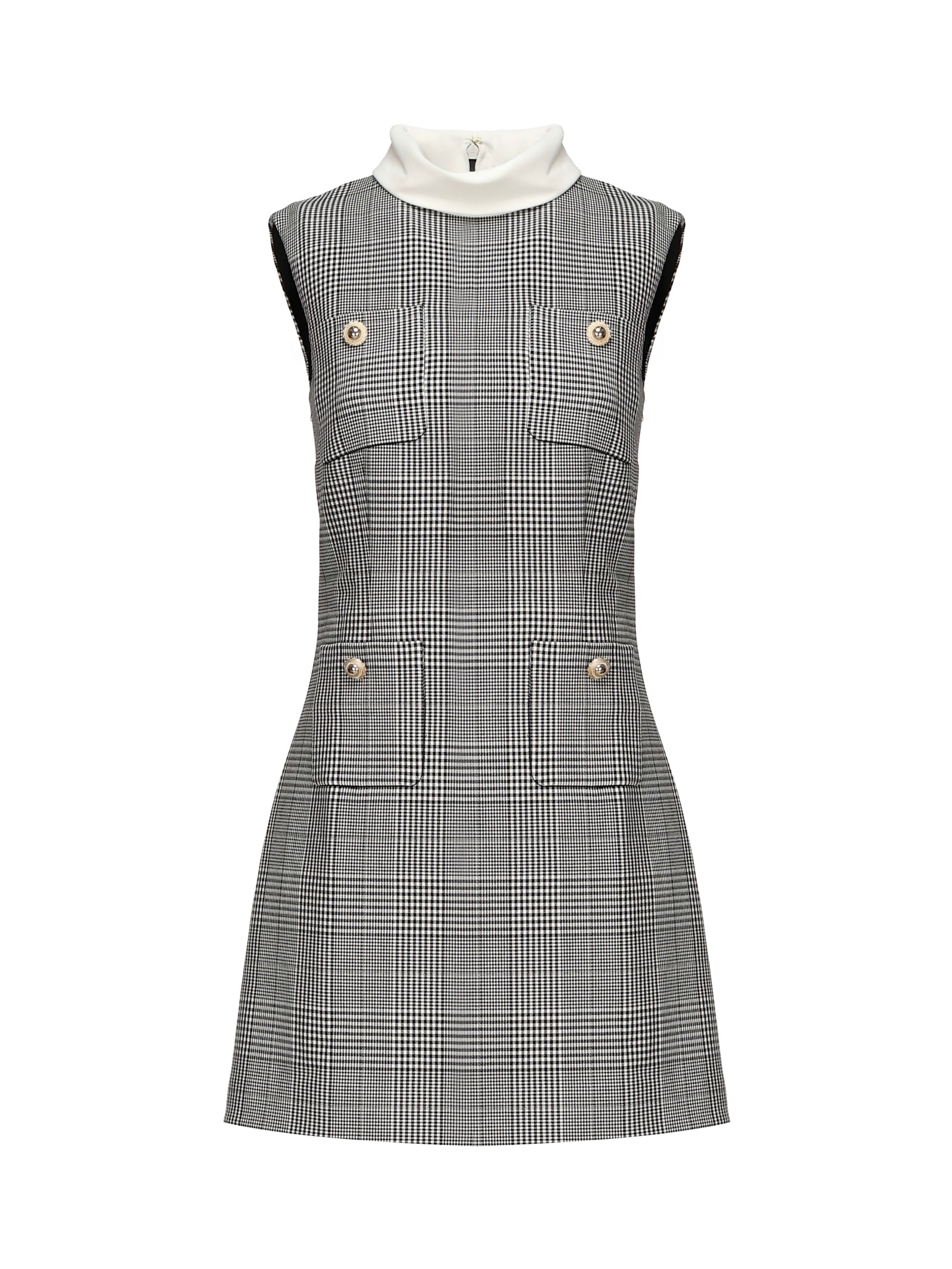 Self-portrait Structured Black Mini Dress With High Collar In Gray