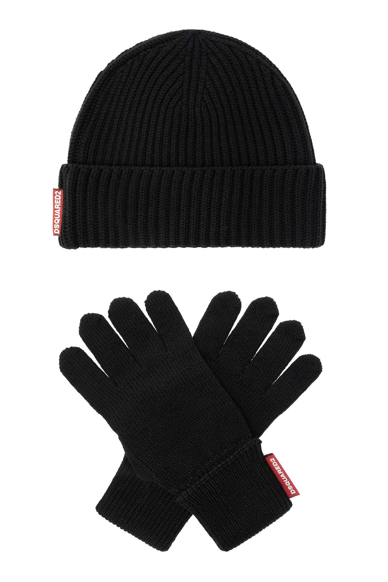 Dsquared2 Wool Kit: Beanie & Gloves In Nero