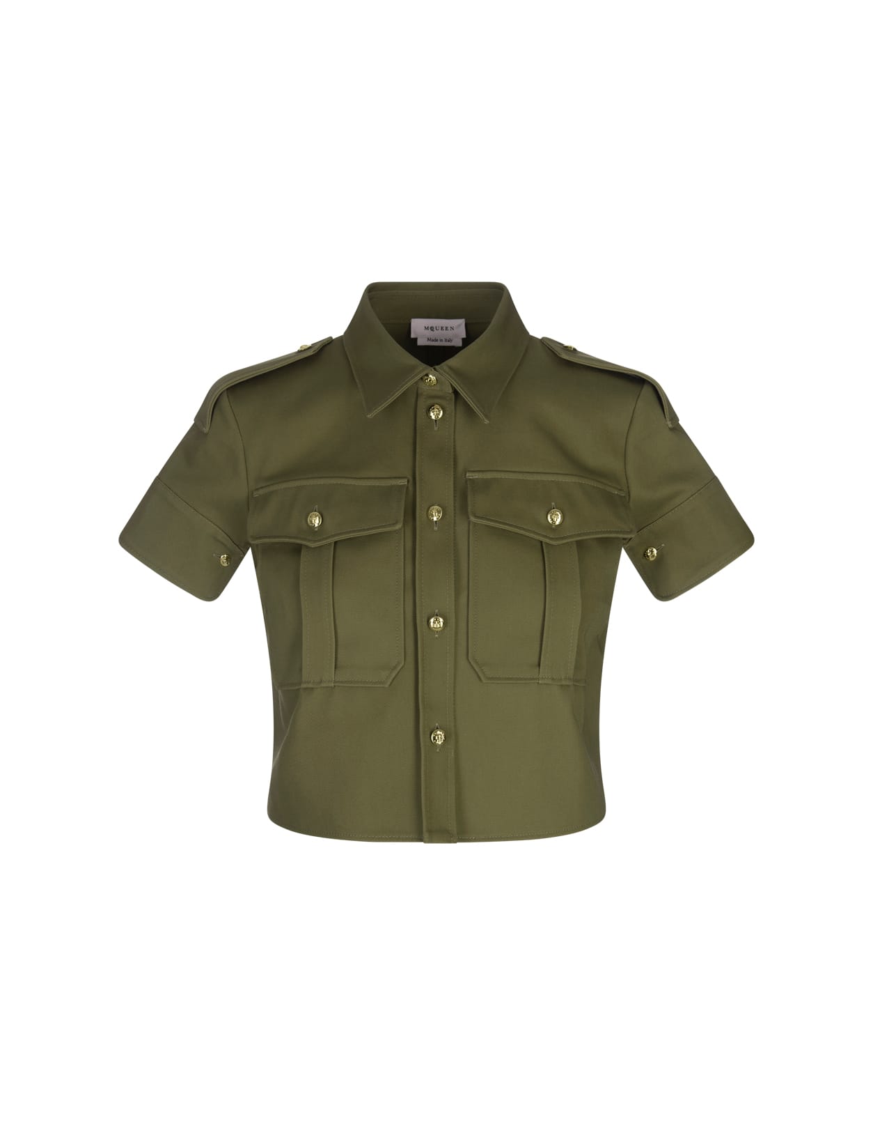 Shop Alexander Mcqueen Green Cropped Military Shirt