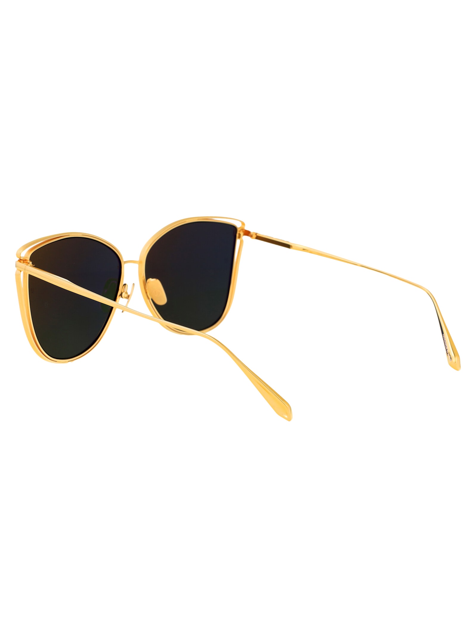Linda Farrow Geometric Sunglasses In Yellowgold/green