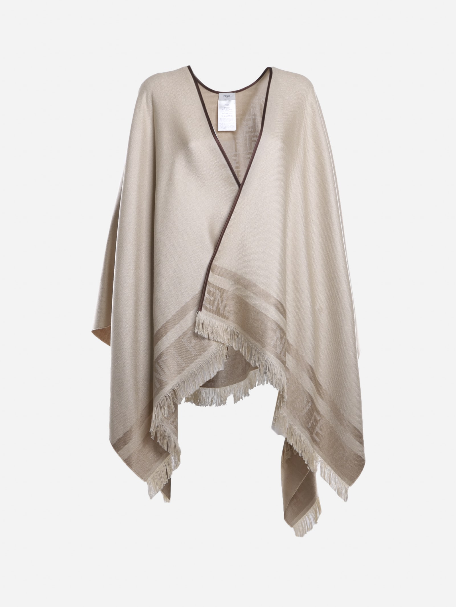Fendi Reversible Poncho In Silk And Cashmere With Ff Motif