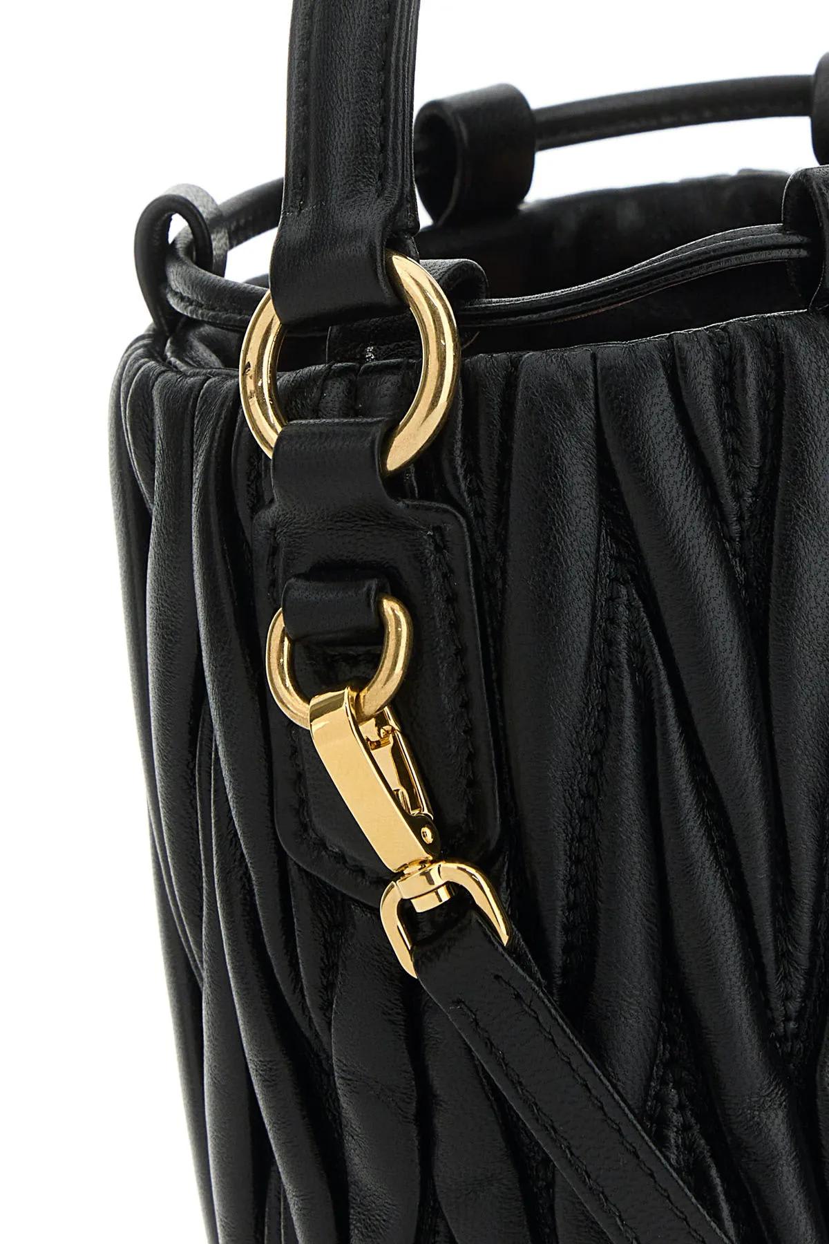 Shop Miu Miu Black Nappa Leather Bucket Bag