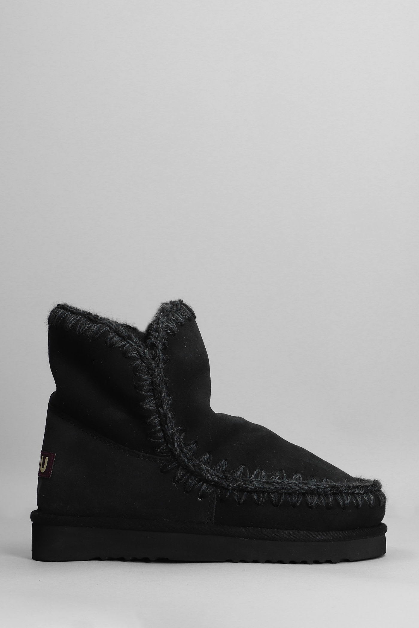 Mou Eskimo 18 Low Heels Ankle Boots In Black Suede In Black