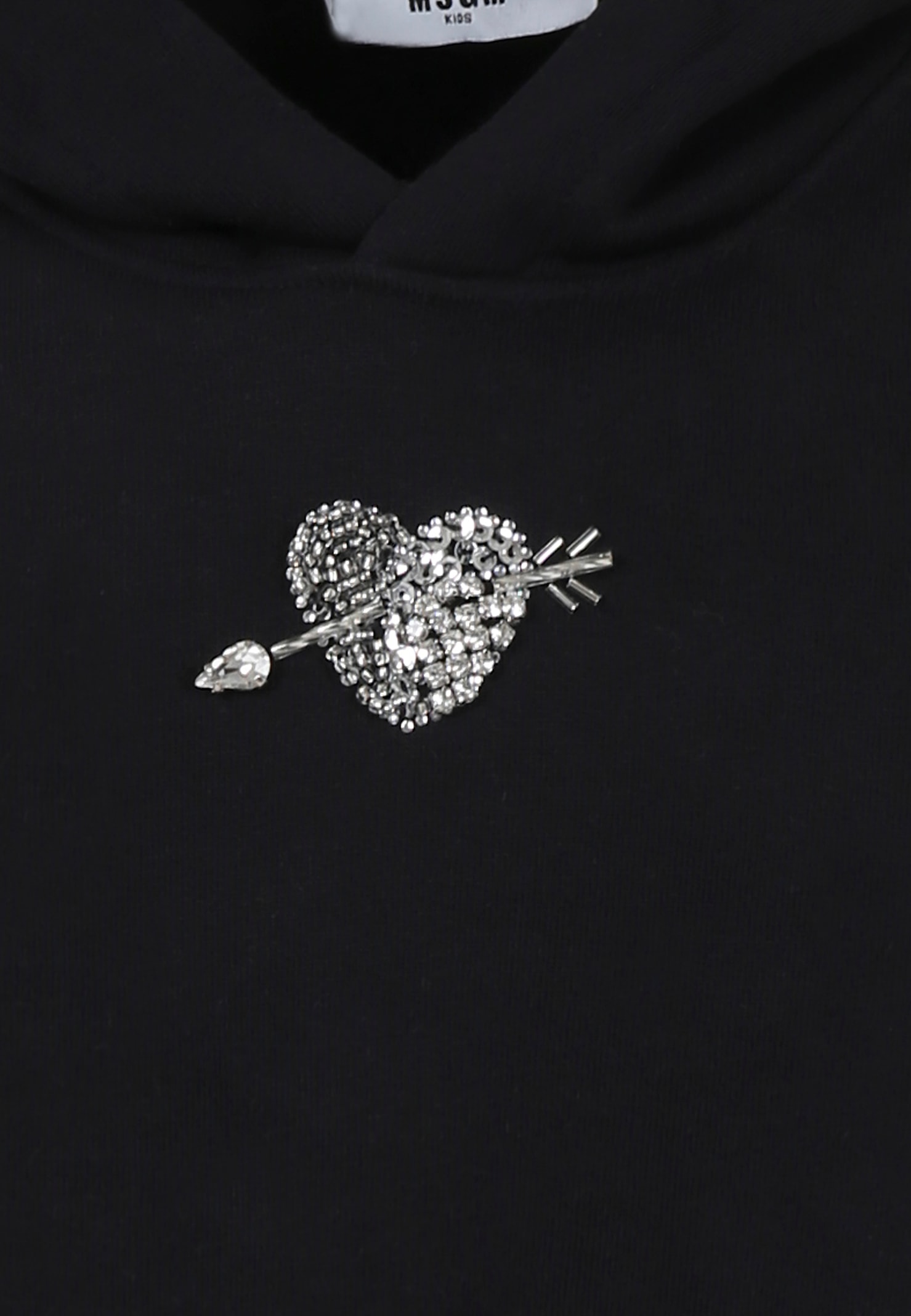 Msgm Black Sweatshirt For Girl With Logo And Heart In Black