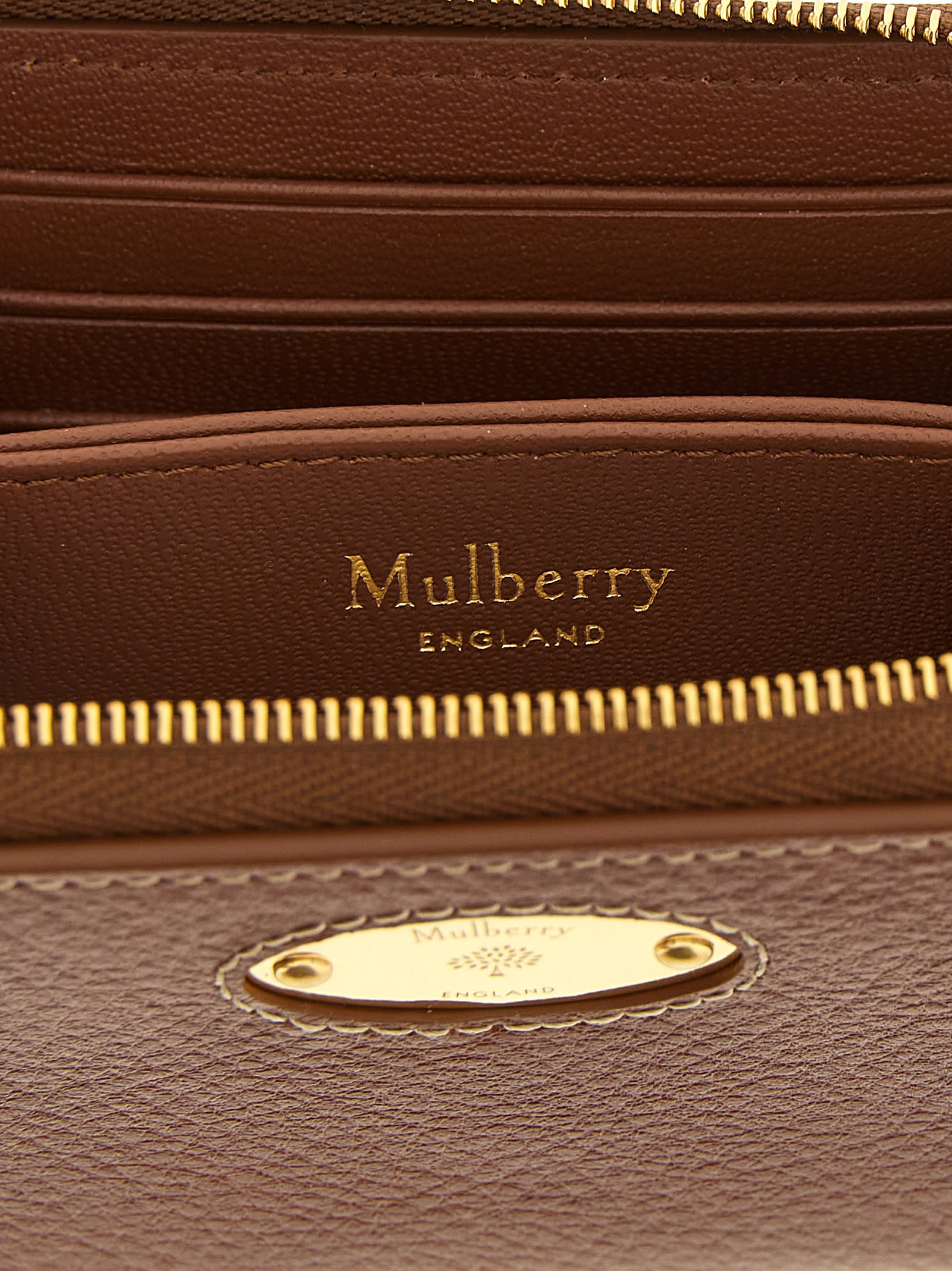 Mulberry Zip Around Wallet Textured Finish Hardware In Brown