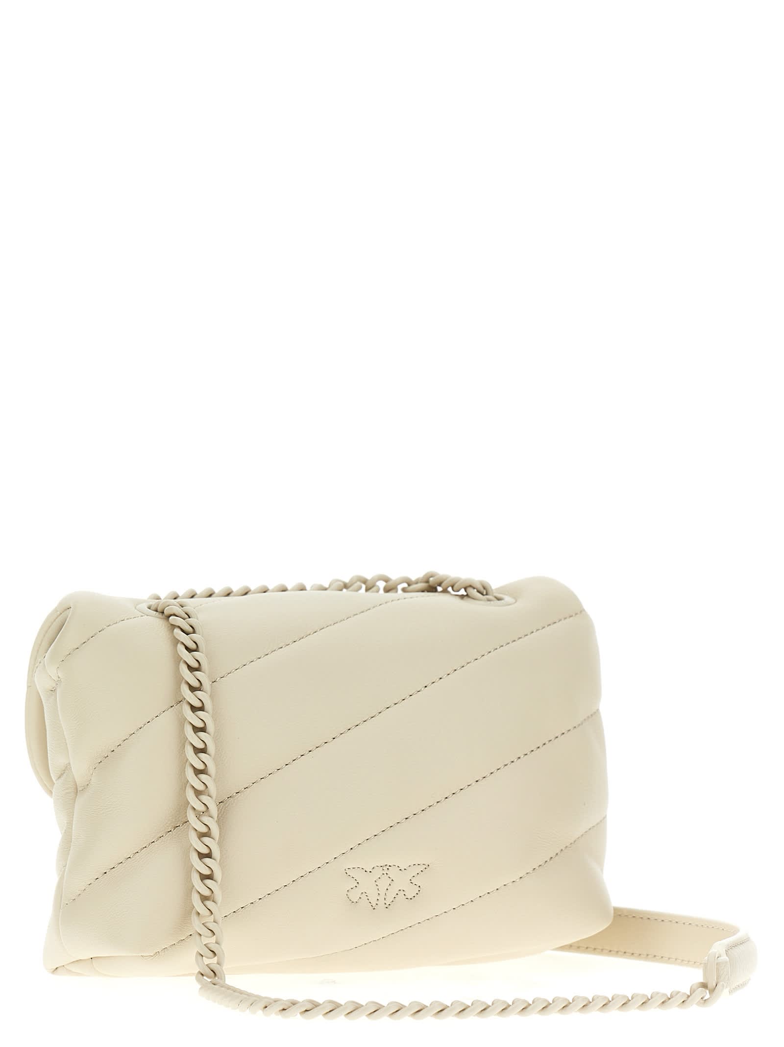 Shop Pinko Love Puff Baby Crossbody Bag In Bianco + Bianco-block Color