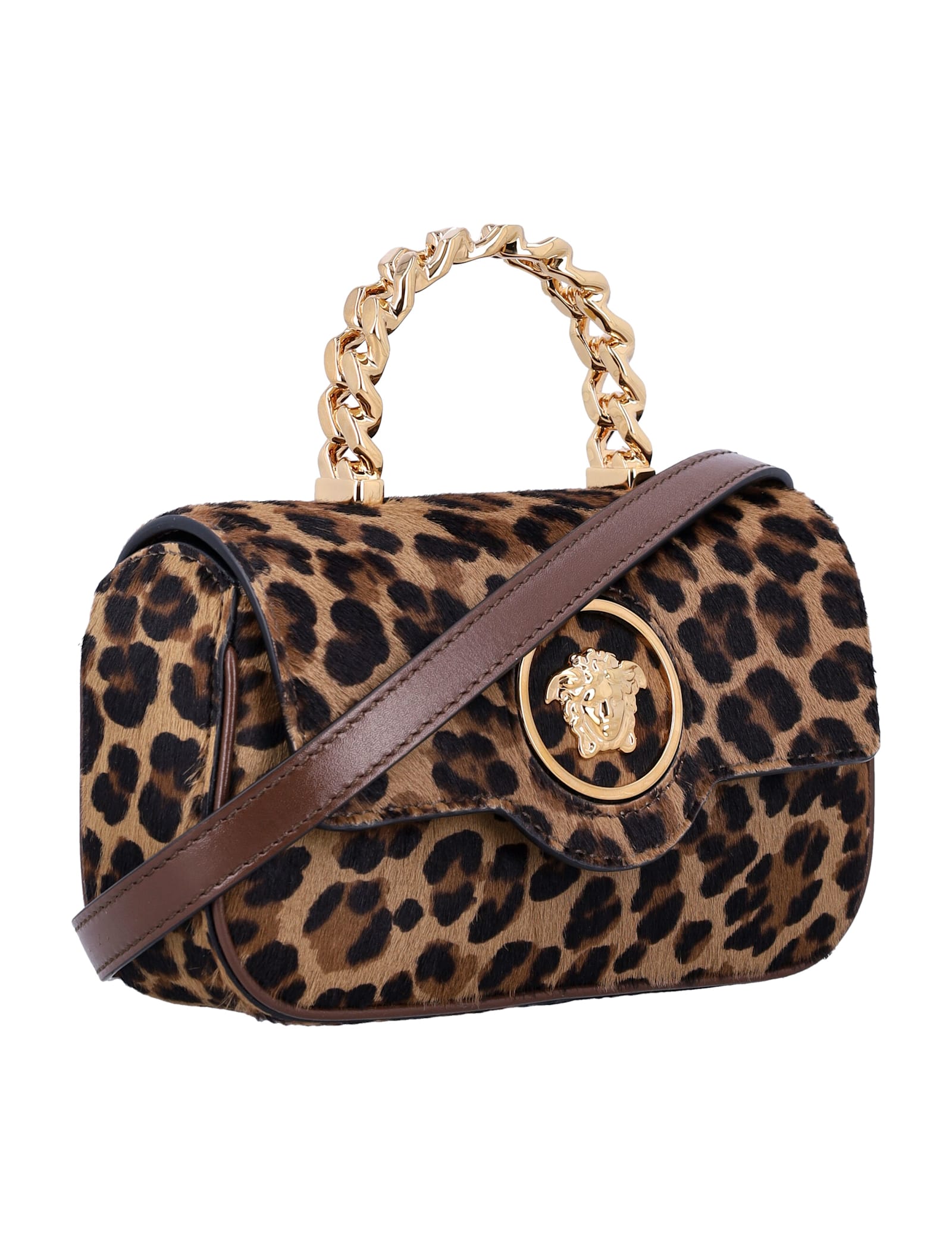 Shop Versace Leo Mini Top Handle Bag In Leopard