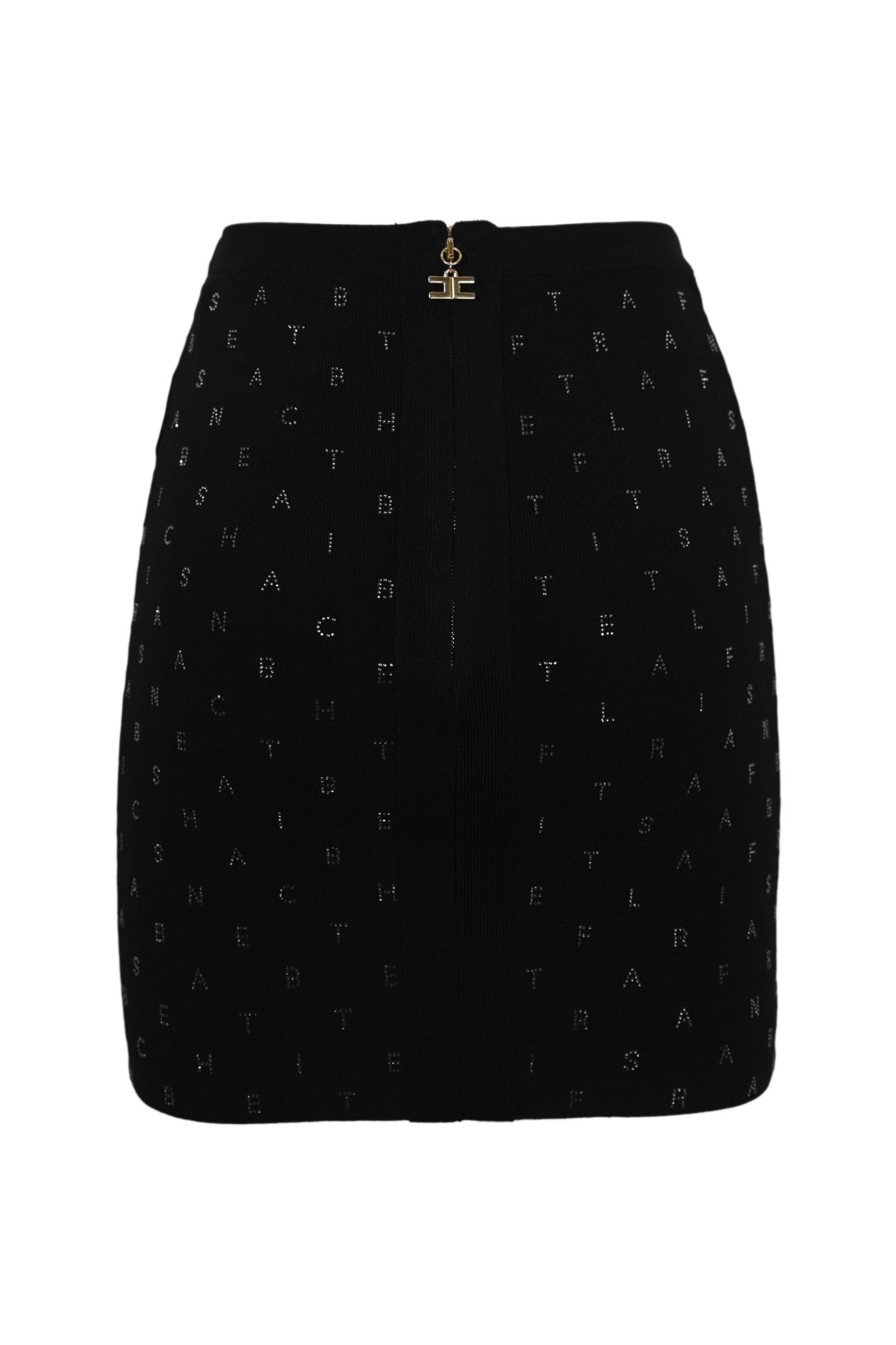 Shop Elisabetta Franchi Skirt With Rhinestone Lettering In Nero