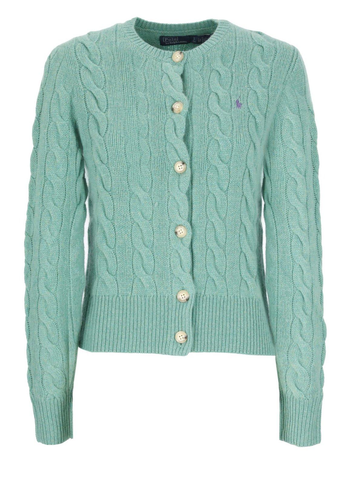 Shop Polo Ralph Lauren Pony Embroidered Cable-knitted Cardigan In Spring Green Heather 24