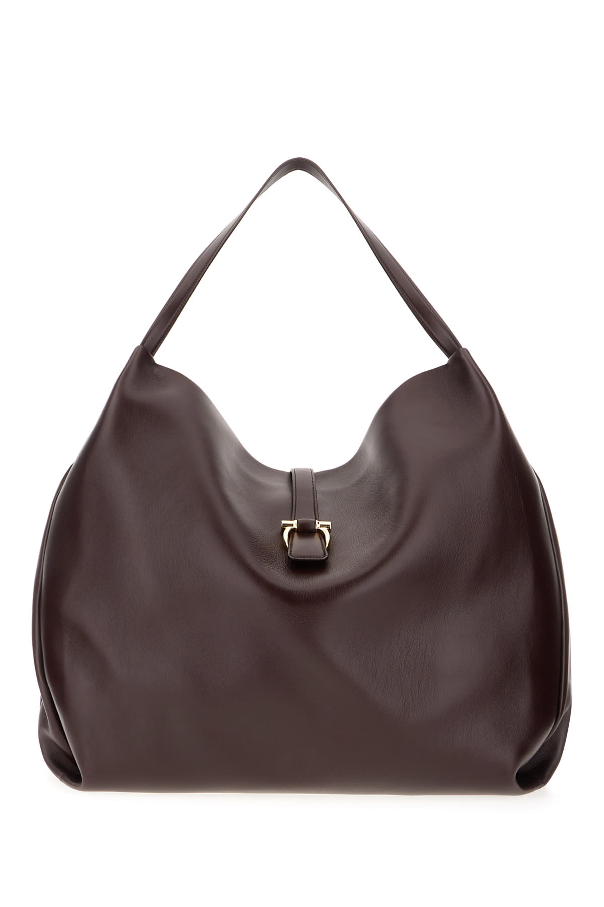 Ferragamo Aubergine Leather Shopping Bag In Oxblood