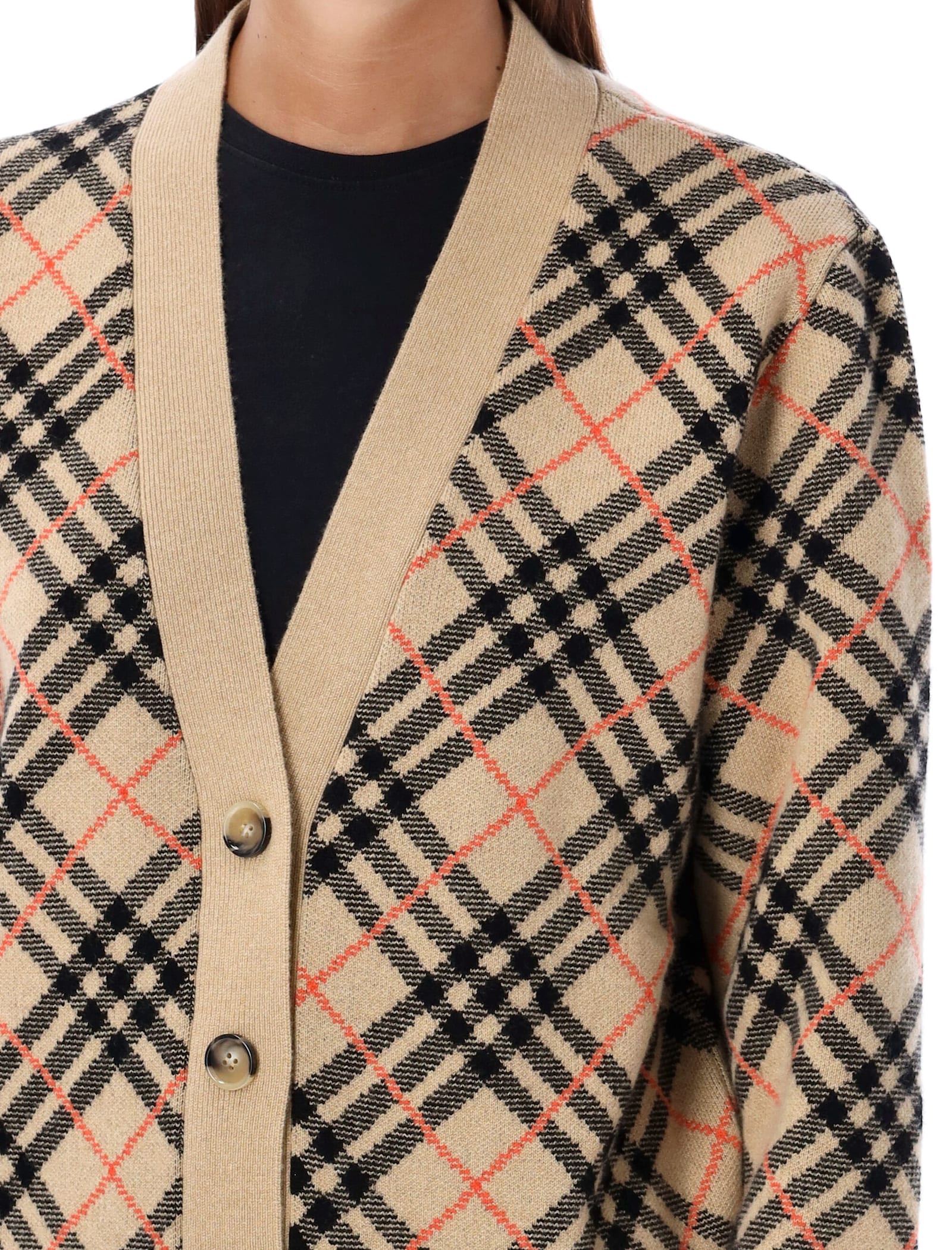 Shop Burberry Check Cashmere Cardigan In Sand Ip Check