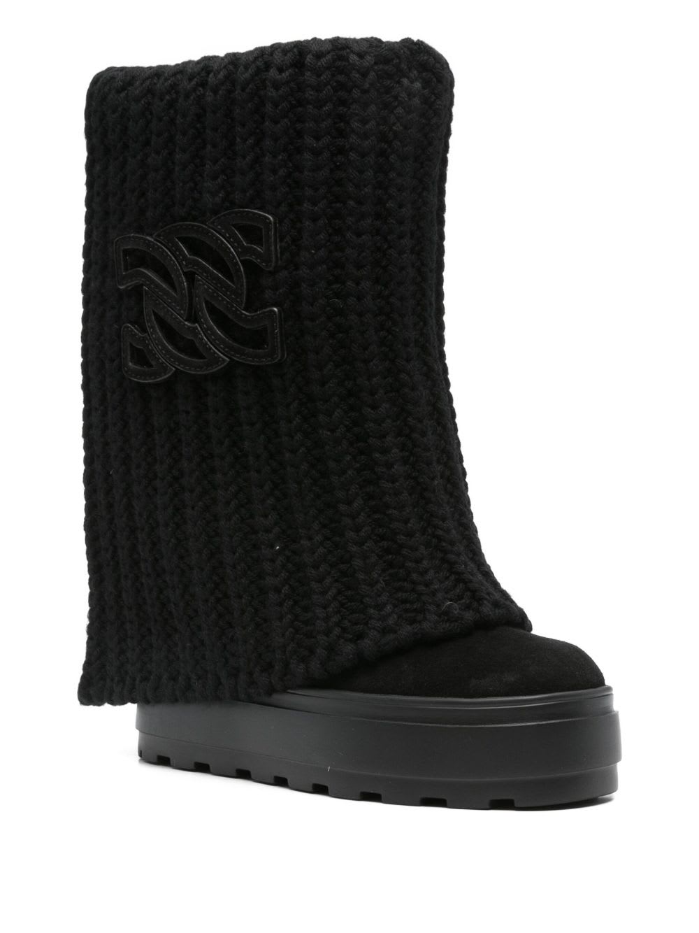 Casadei Knit Upper Platform Ankle Boots In Black