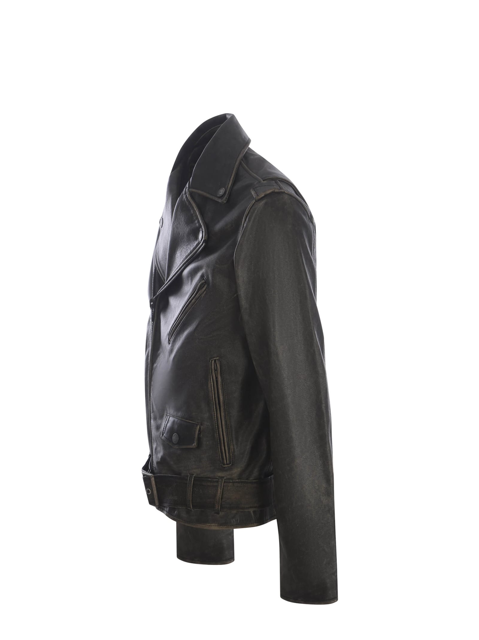 Shop Golden Goose Biker Jacket  Made With Distressed Treatment In Black